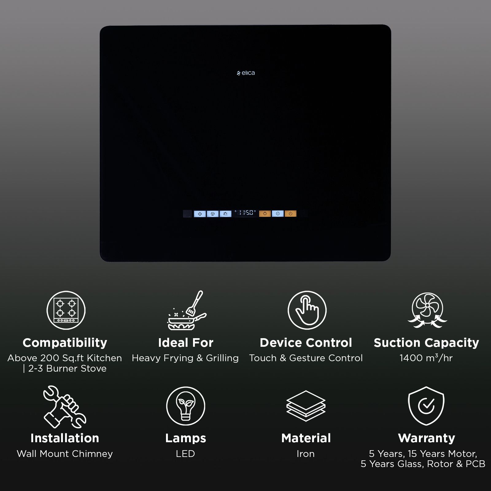 elica HOOD KITTY PLUGNPLAY BLDC 600 MS 60cm 1400m3/hr Ductless Auto Clean Wall Mounted Chimney with BLDC Motor (Black) elica HOOD KITTY PLUGNPLAY BLDC 600 MS 60cm 1400m3/hr Ductless Auto Clean Wall Mounted Chimney with BLDC Motor (Black)_3