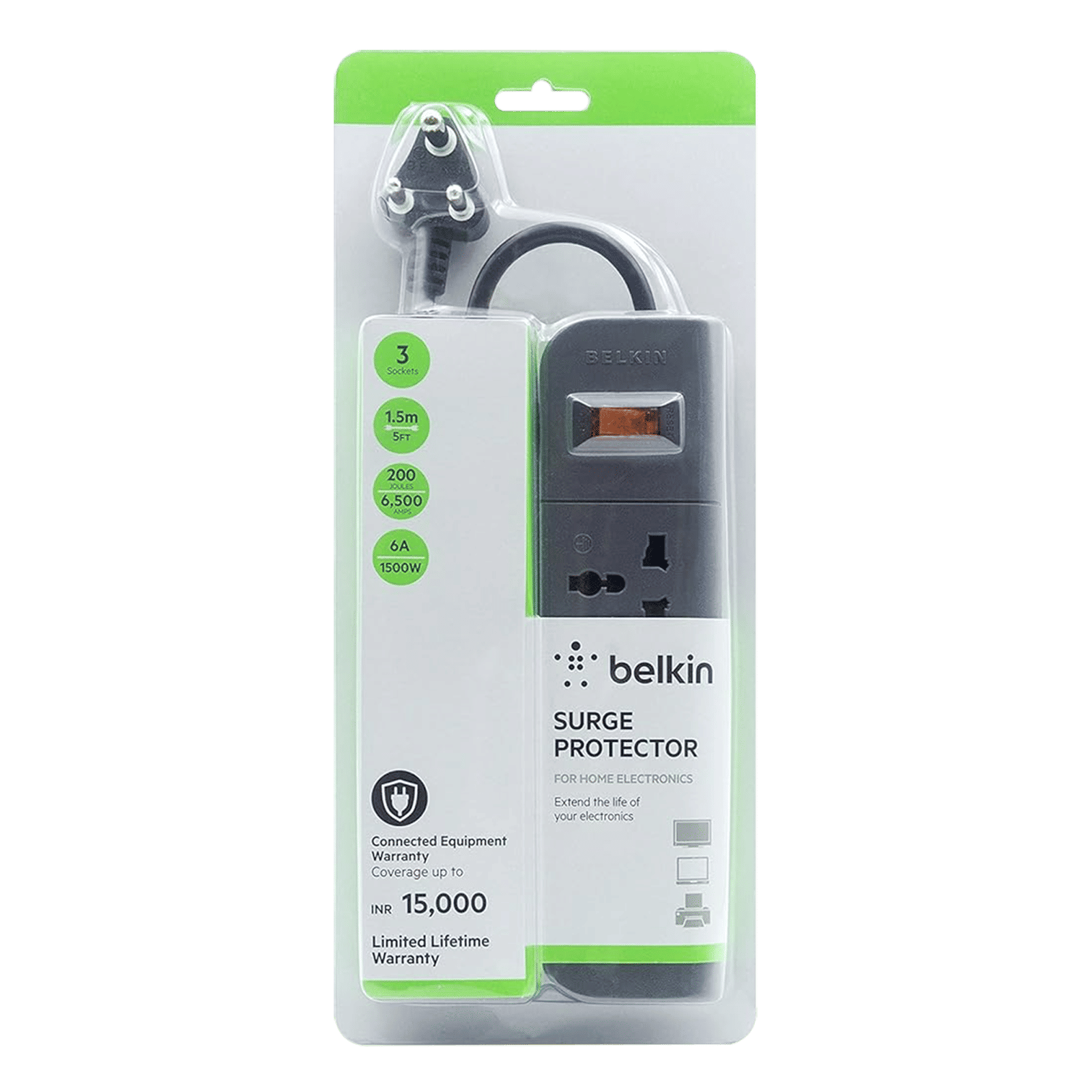 belkin 6 Amps 3 Sockets Surge Protector with Individual Switch (1.5 Meters, Heavy Duty Cable Overload Protection, F9E300ZB, Grey)_5