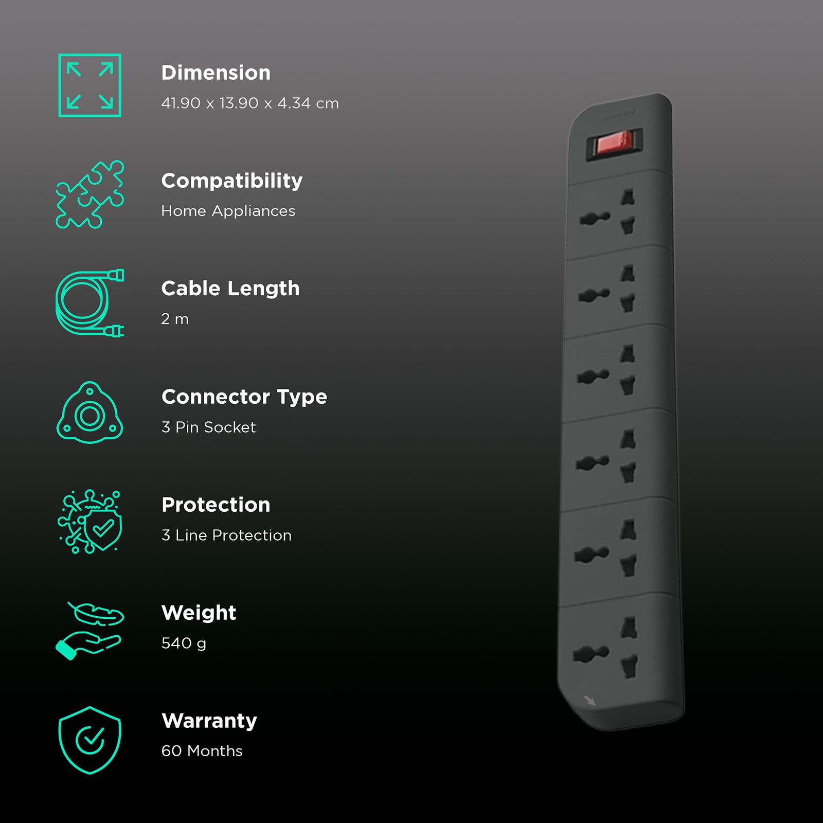 belkin Economy Series 6 Amps 6 Sockets Surge Protector with Individual Switch (2 Meters, Heavy Duty Cable Overload Protection, F9E600ZB, Grey) belkin Economy Series 6 Amps 6 Sockets Surge Protector with Individual Switch (2 Meters, Heavy Duty Cable Overload Protection, F9E600ZB, Grey)_2