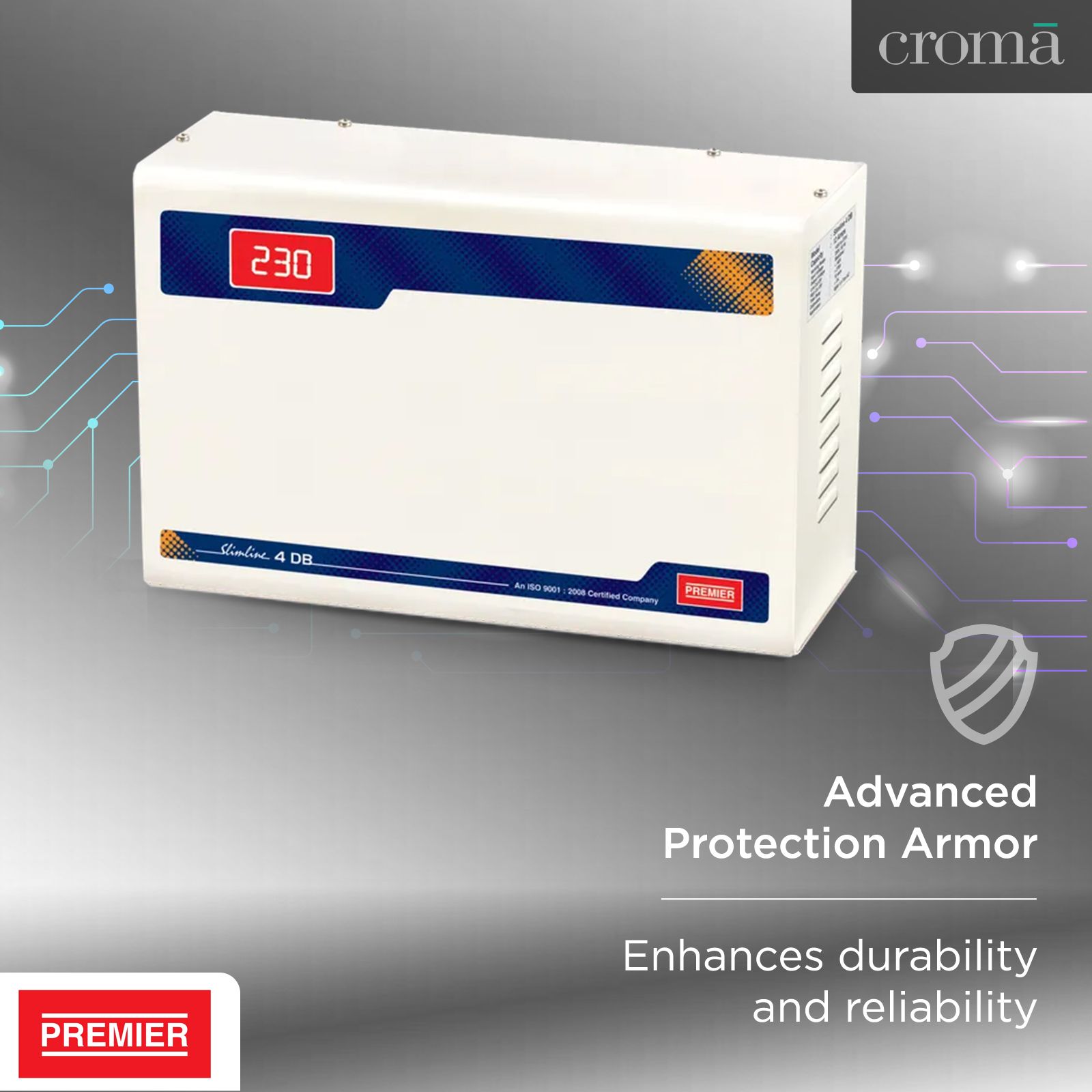 Premier Slimline Double Boost 12 Amps Voltage Stabilizer For 1.5T Air Conditioner (145 - 270 V, Digital Display, 4KVA, White) Premier Slimline Double Boost 12 Amps Voltage Stabilizer For 1.5T Air Conditioner (145 - 270 V, Digital Display, 4KVA, White)_4