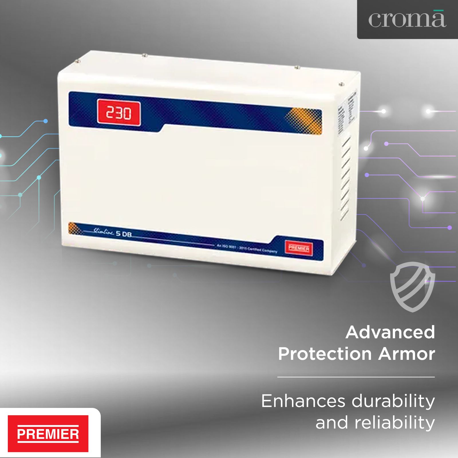 Premier Slimline Double Boost 15 Amps Voltage Stabilizer For 2T Air Conditioner (145 - 270 V, Digital Display, 5KVA, White)_3