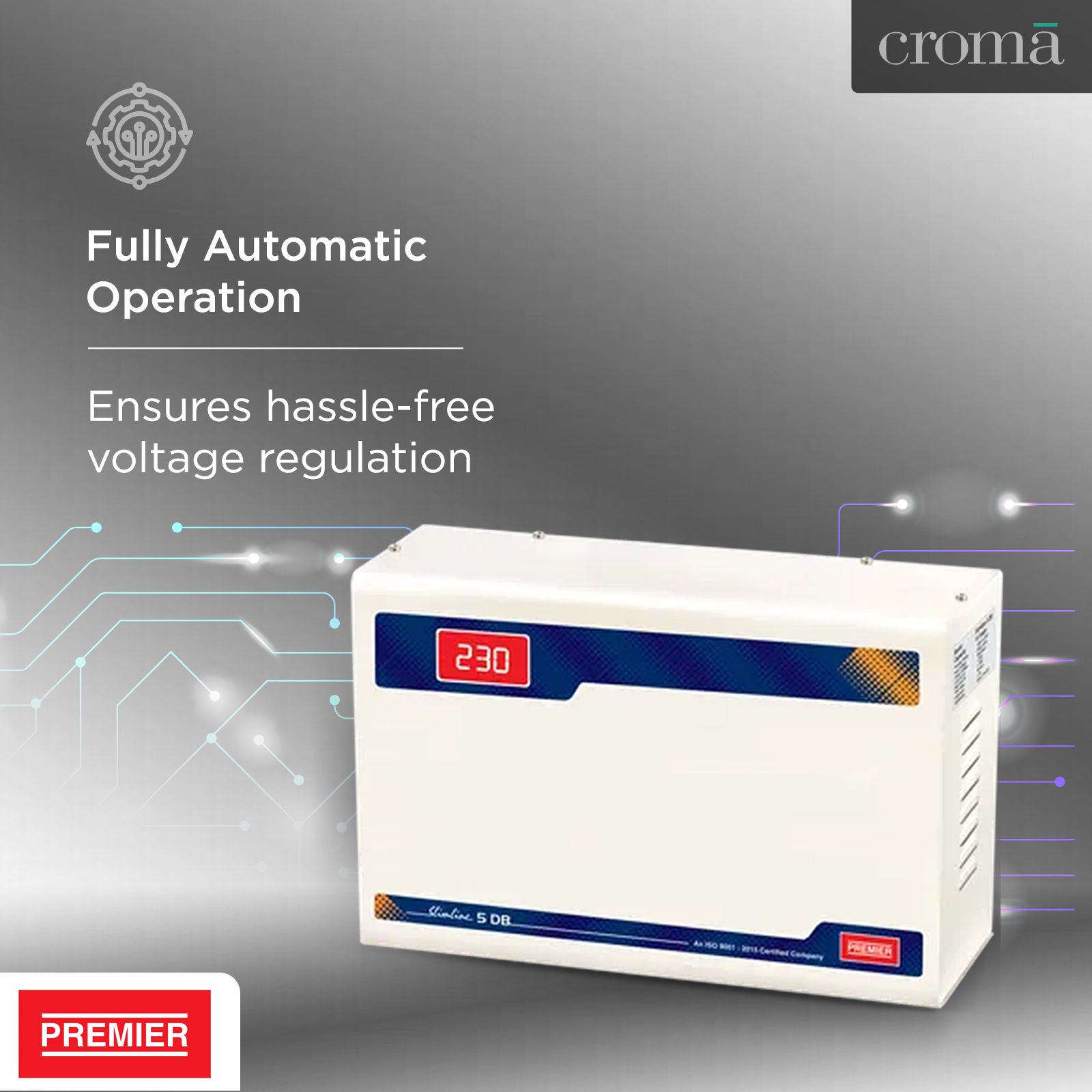 Premier Slimline Double Boost 15 Amps Voltage Stabilizer For 2T Air Conditioner (145 - 270 V, Digital Display, 5KVA, White)_4