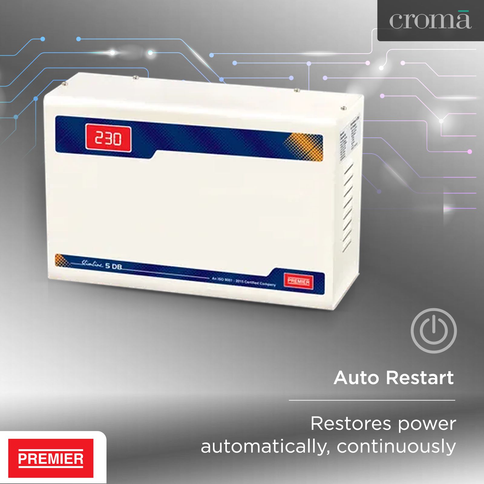 Premier Slimline Double Boost 15 Amps Voltage Stabilizer For 2T Air Conditioner (145 - 270 V, Digital Display, 5KVA, White)_5