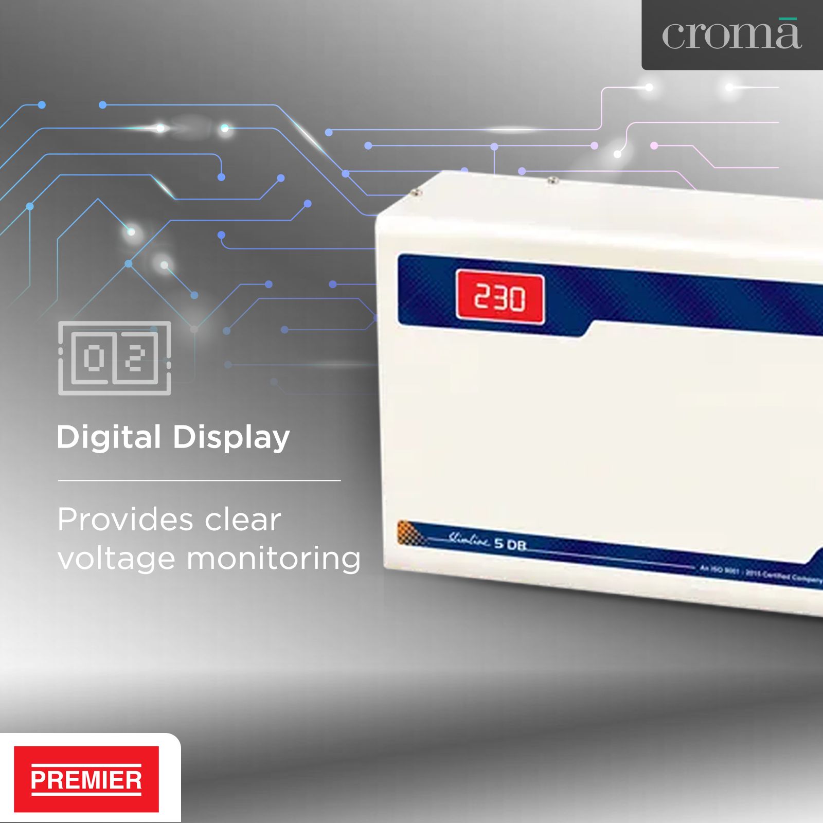 Premier Slimline Double Boost 15 Amps Voltage Stabilizer For 2T Air Conditioner (145 - 270 V, Digital Display, 5KVA, White)_6