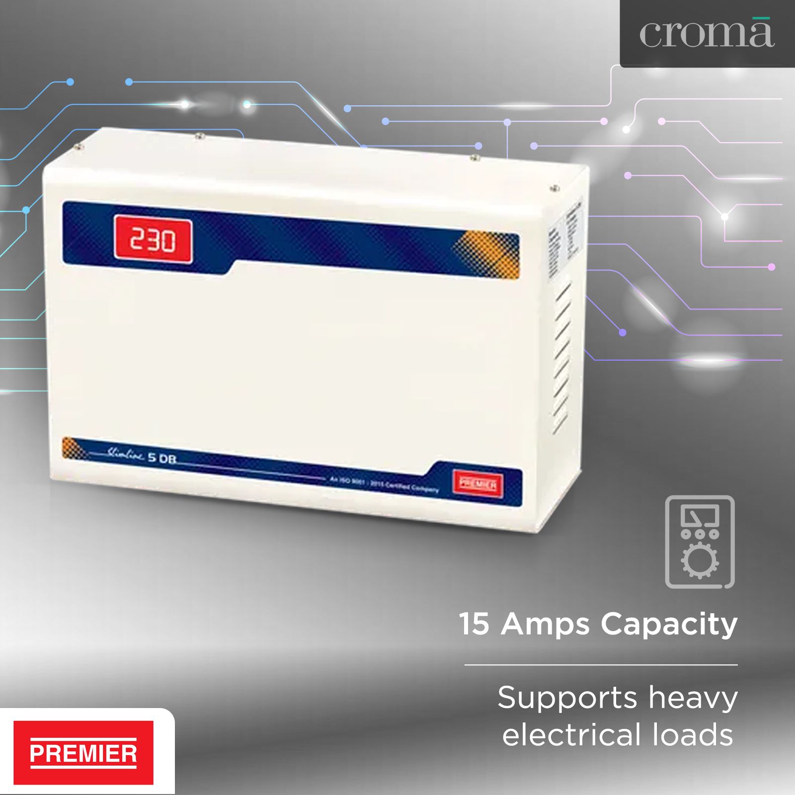 Premier Slimline Double Boost 15 Amps Voltage Stabilizer For 2T Air Conditioner (145 - 270 V, Digital Display, 5KVA, White)_7