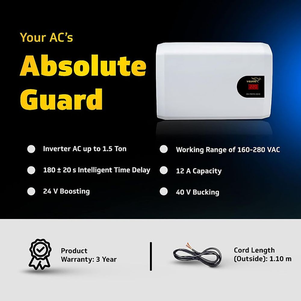 V-Guard iD4 Prima 2040 12 Amps Voltage Stabilizer For 1.5T Air Conditioner (160 - 280 V, Digital Display, White)_5