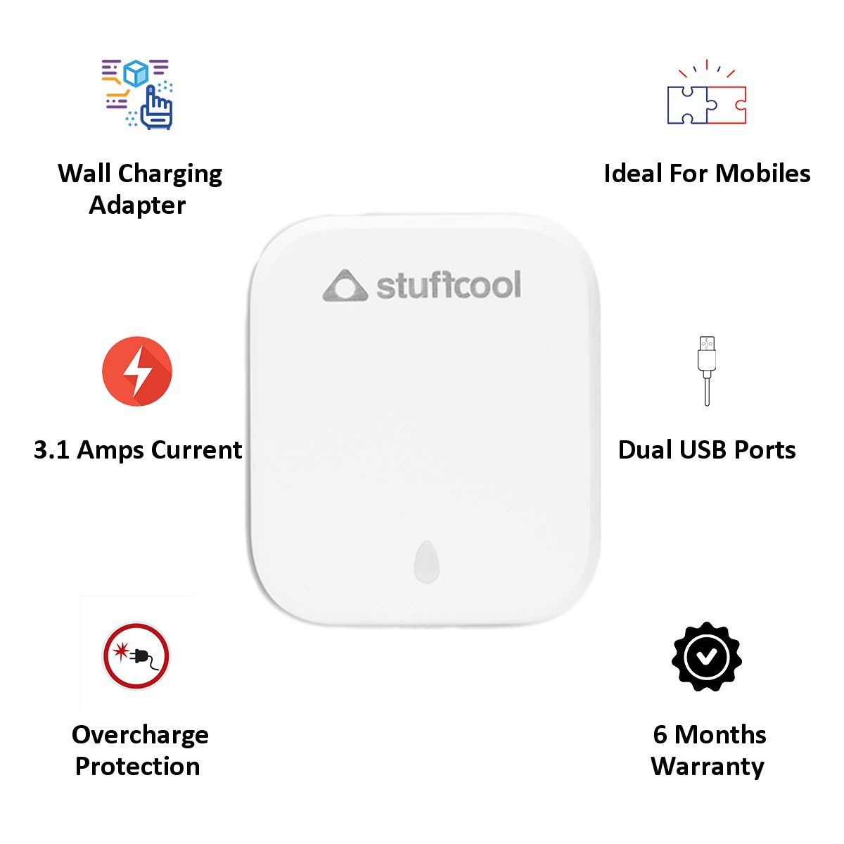 stuffcool Venus 0.45 Amp Dual USB Wall Charging Adapter (WCVENUS-WHT, White)_5