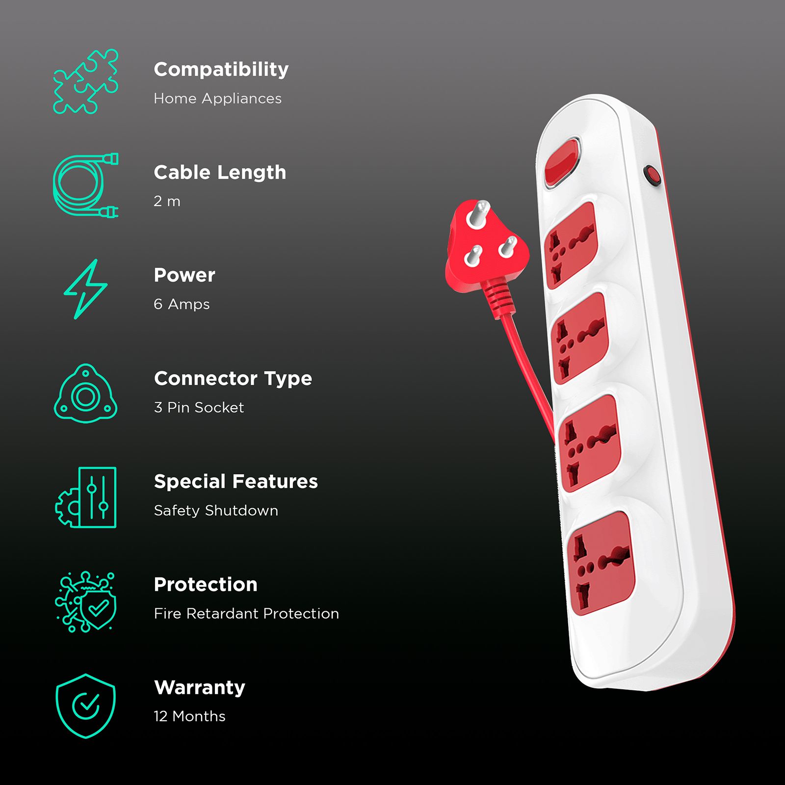 GM 4 Plus 1 4 Sockets Spike Guard ( Ergonomic Design, GM 3251, White) GM 4 Plus 1 4 Sockets Spike Guard ( Ergonomic Design, GM 3251, White)_2