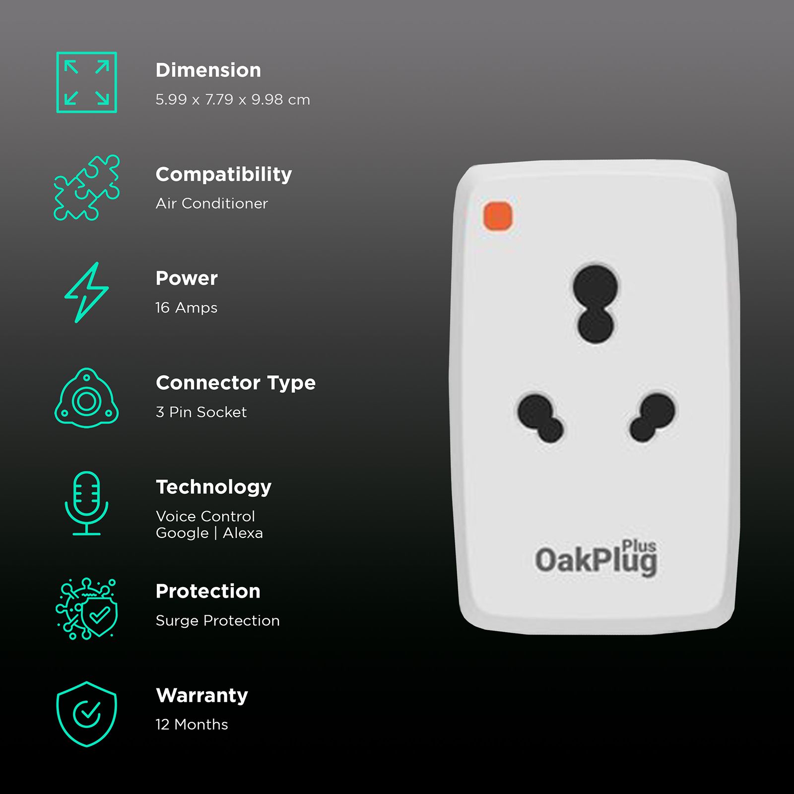 Oakter 16 Amp Smart Plug (Oak Plug Plus, White) Oakter 16 Amp Smart Plug (Oak Plug Plus, White)_2