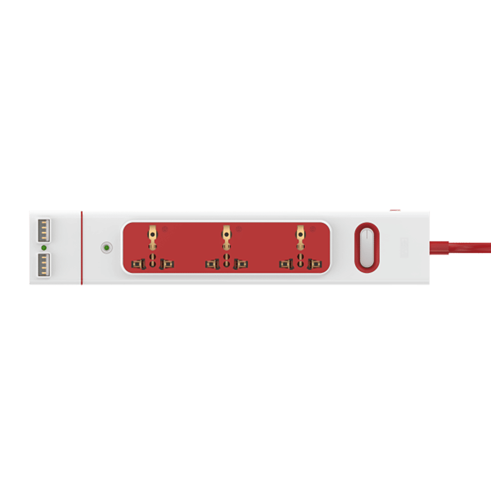 GM Lemoid 2.1 Amps 3 Sockets Surge Protector with Individual Switch (2 Meters, LED indicator, 3258, White & Red)_1