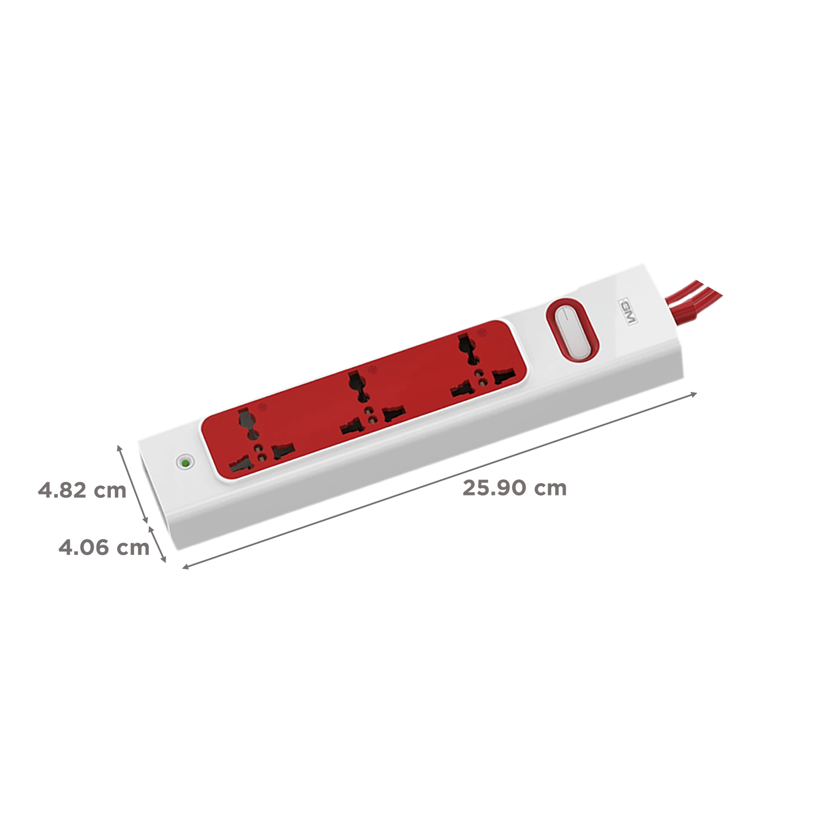GM Lemoid 2.1 Amps 3 Sockets Surge Protector with Individual Switch (2 Meters, LED indicator, 3258, White & Red)_3