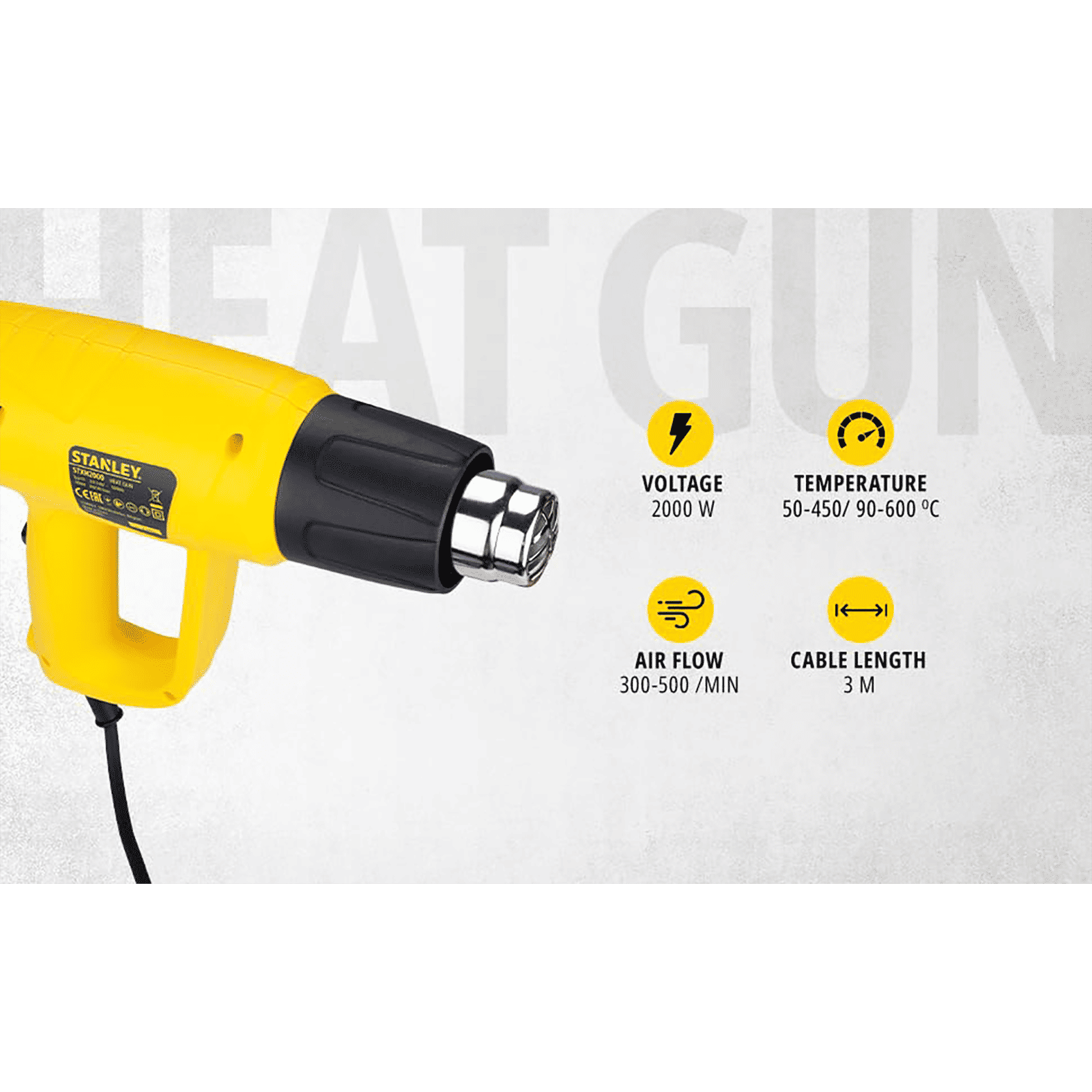 STANLEY STXH2000-IN 2000 W Electric Heat Gun (Adjustable Knobs And Switches, Yellow) STANLEY STXH2000-IN 2000 W Electric Heat Gun (Adjustable Knobs And Switches, Yellow)_21