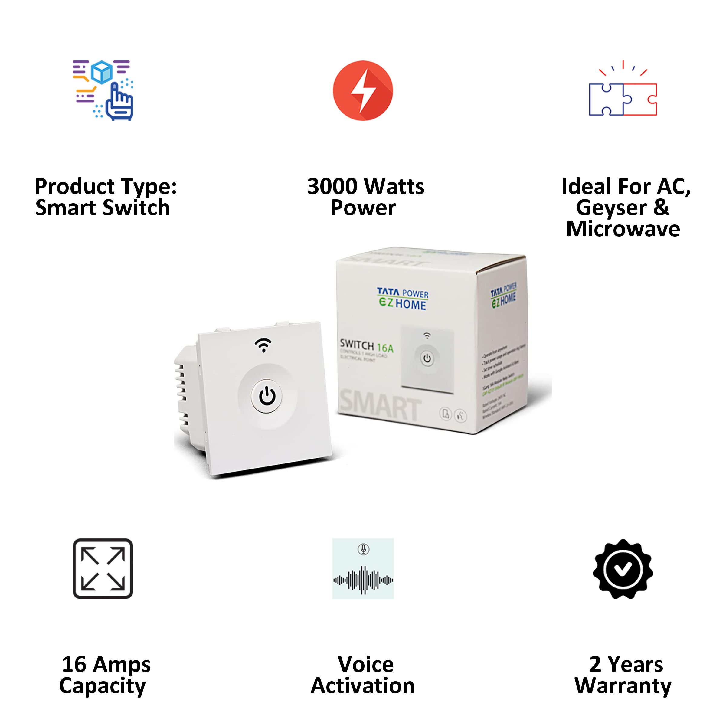 TATA POWER EZ HOME 16 Amps Smart Switch (Google and Alexa Voice Assisted, GWF-KZ101, White) TATA POWER EZ HOME 16 Amps Smart Switch (Google and Alexa Voice Assisted, GWF-KZ101, White)_3