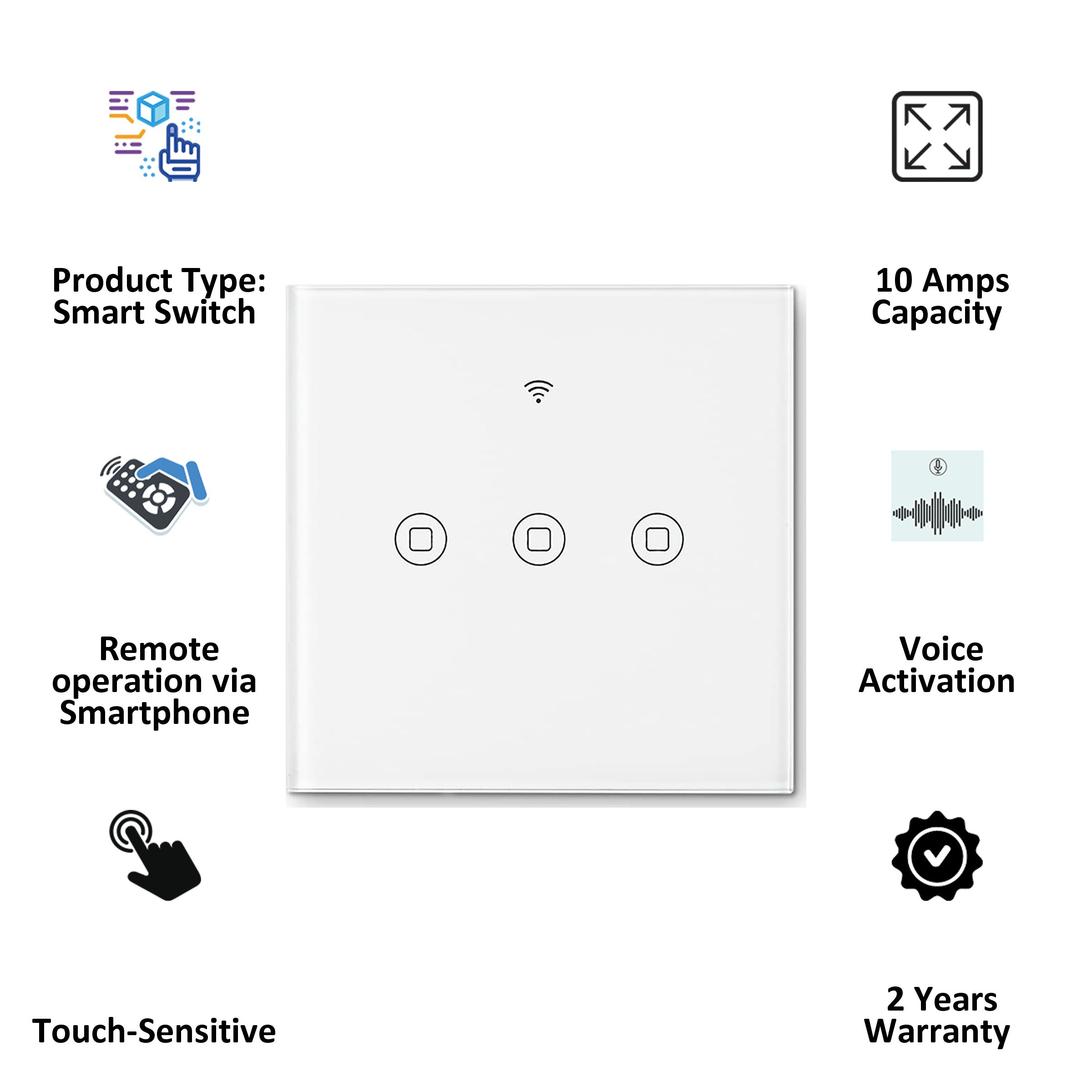 TATA POWER EZ HOME Google and Alexa Assistant Touch Panel For Fans, Lights, Plug Points (Voice Control, GWF-SW86-3, White) TATA POWER EZ HOME Google and Alexa Assistant Touch Panel For Fans, Lights, Plug Points (Voice Control, GWF-SW86-3, White)_5