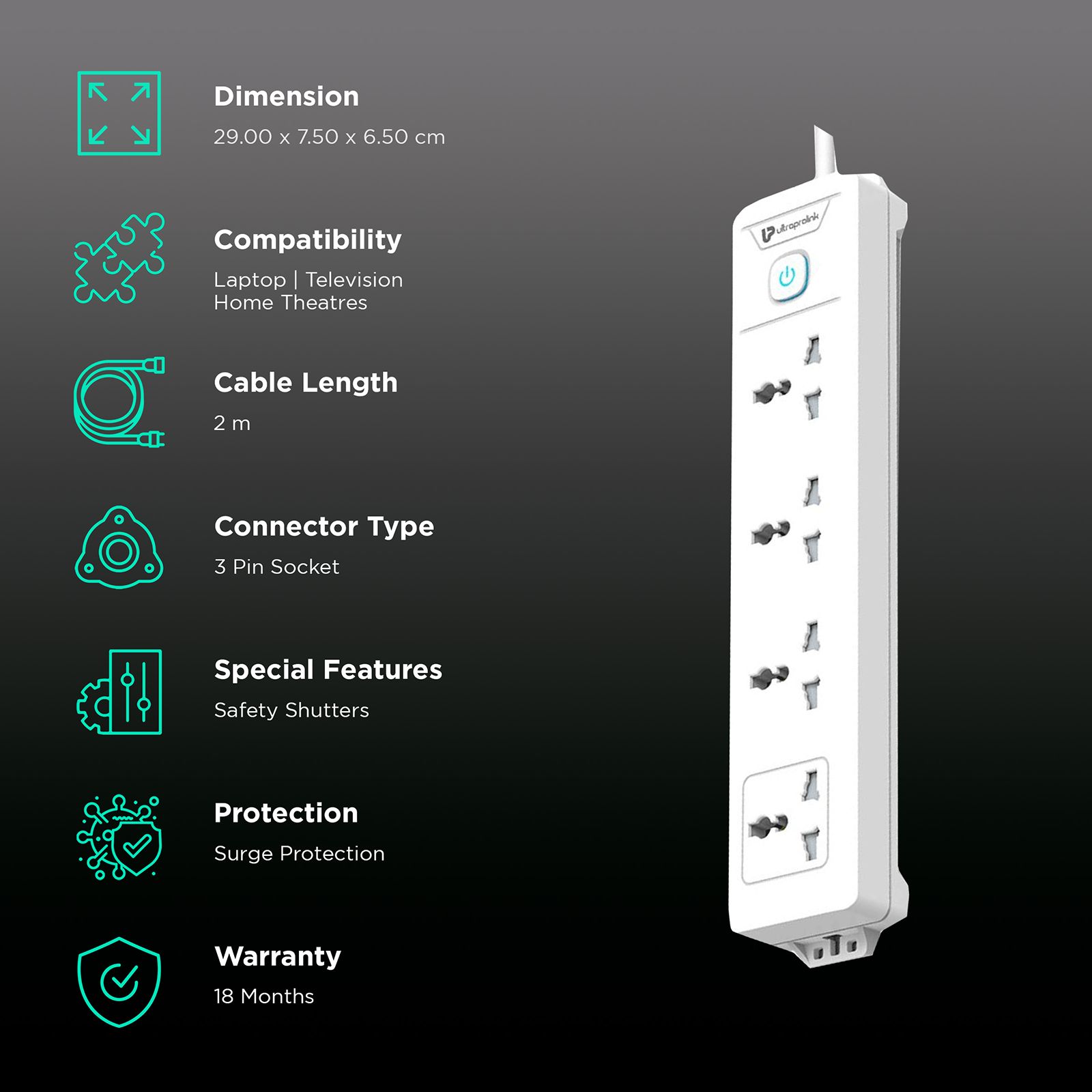 ultraprolink Surge Shield 10000 Amps 4 Sockets Surge Protector (2 Meters, Fire Retardant Material, UM1047, White) ultraprolink Surge Shield 10000 Amps 4 Sockets Surge Protector (2 Meters, Fire Retardant Material, UM1047, White)_2