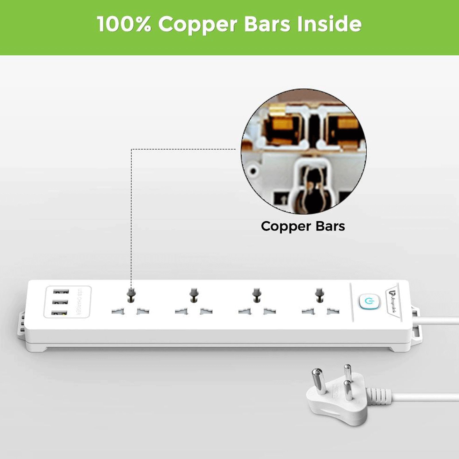 Ultraprolink 2.4 Amps 4 Sockets Surge Protector with Individual Switch (2 Meters, 3 USB Ports, UM1049U, White)_6