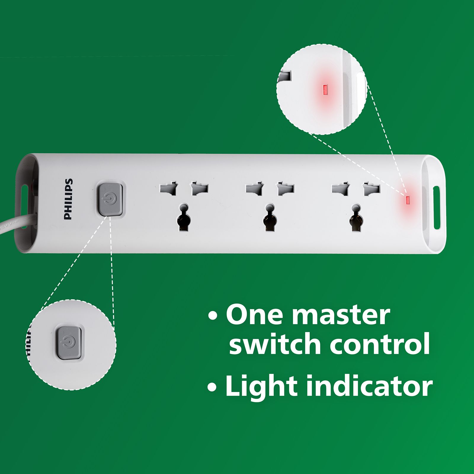 PHILIPS 10 Amps 3 Sockets Power Multiplier (1.2 Meters, Child Safety Shutter, CHP2432W/94, White)_6