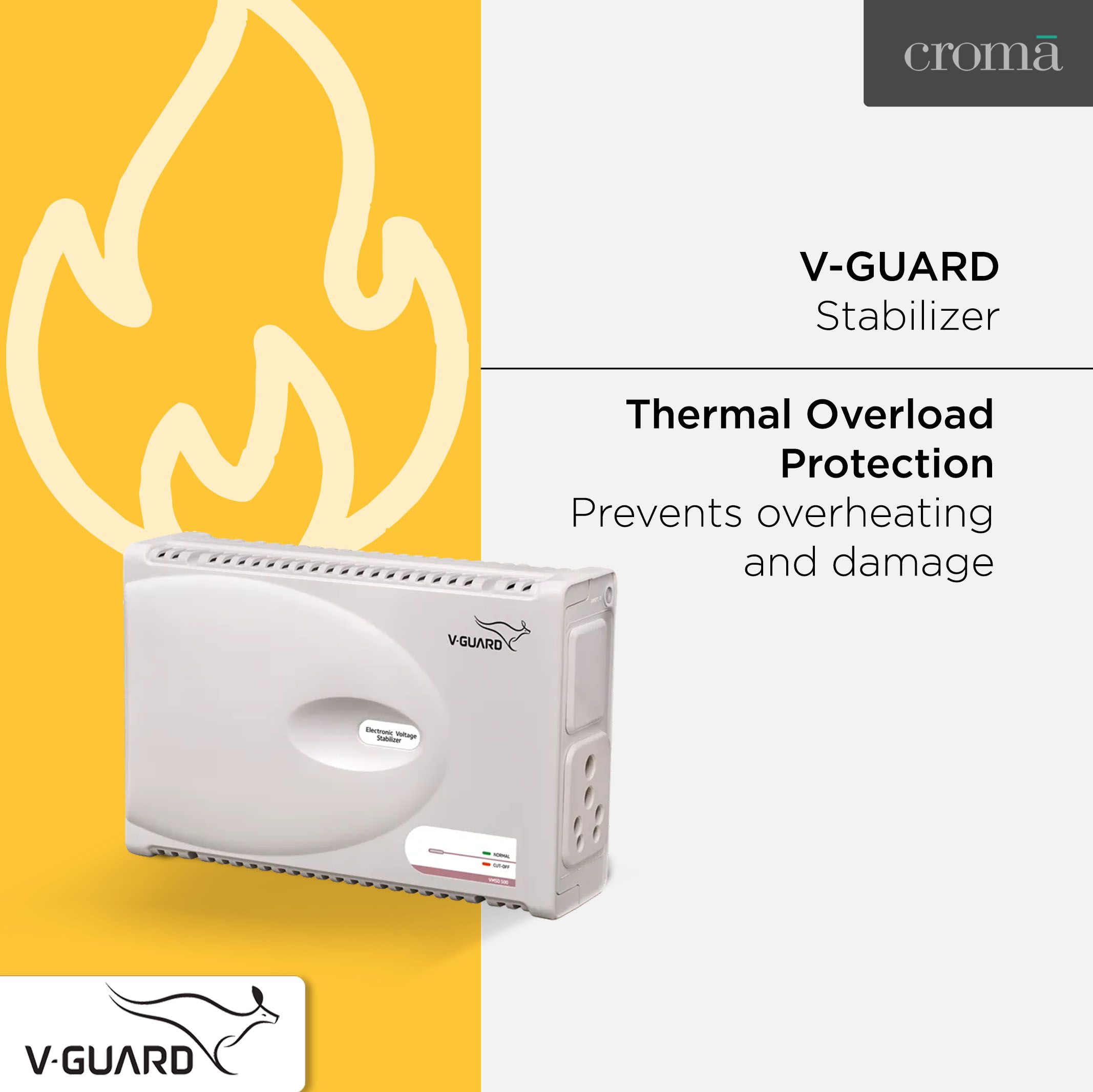 V-GUARD 15 Amps Voltage Stabilizer For Washing Machine, Dishwasher and Microwave Oven (160 - 270V Voltage Range, Thermal Overload Protection, VMSD 500, White) V-GUARD 15 Amps Voltage Stabilizer For Washing Machine, Dishwasher and Microwave Oven (160 - 270V Voltage Range, Thermal Overload Protection, VMSD 500, White)_4