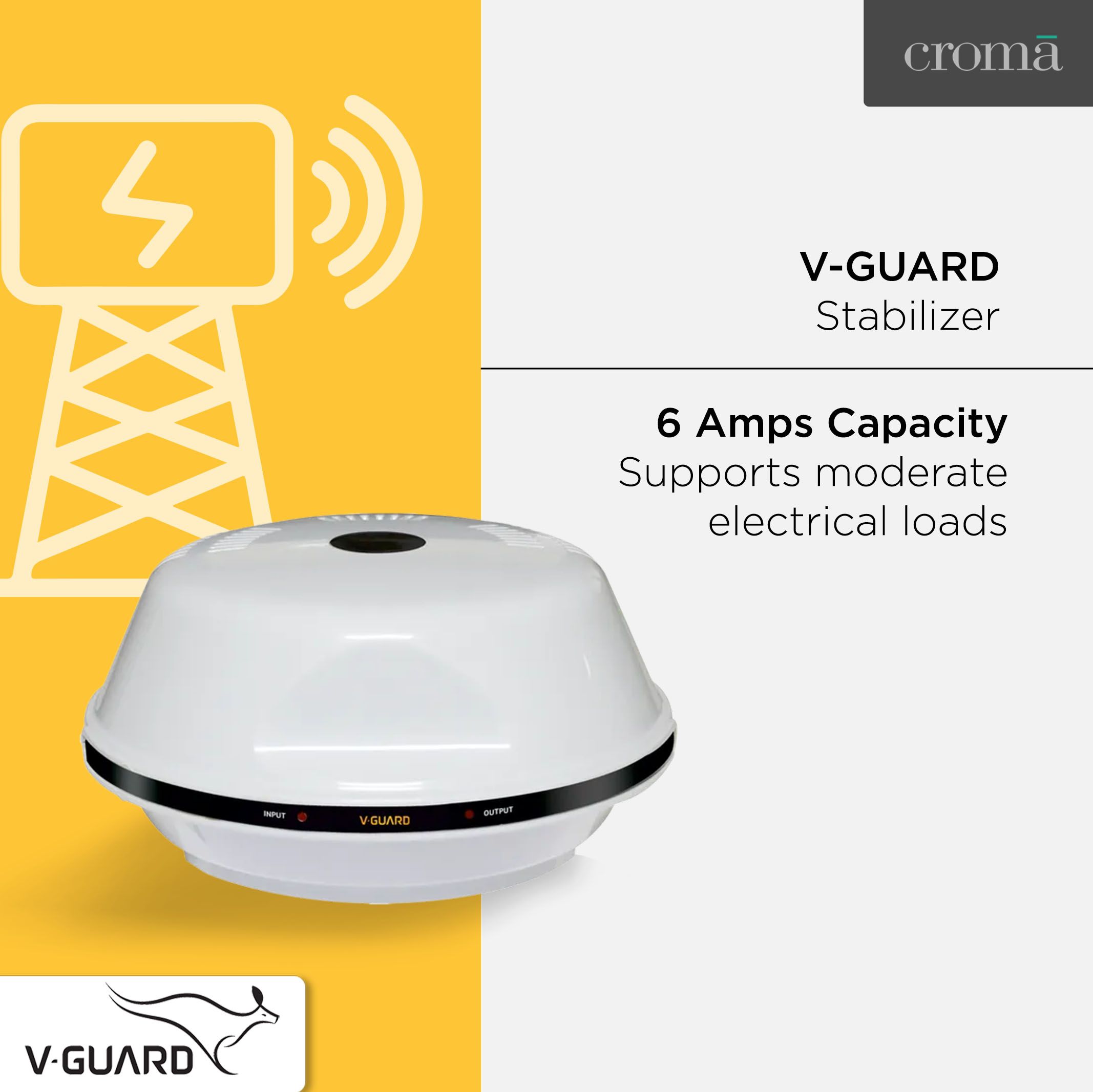 V-Guard 6 Amps Voltage Stabilizer For 0.5T Air Conditioner / Air Cooler / Refrigerator (150 - 280 V, Thermal Overload Protection, VG 150, Grey) V-Guard 6 Amps Voltage Stabilizer For 0.5T Air Conditioner / Air Cooler / Refrigerator (150 - 280 V, Thermal Overload Protection, VG 150, Grey)_4