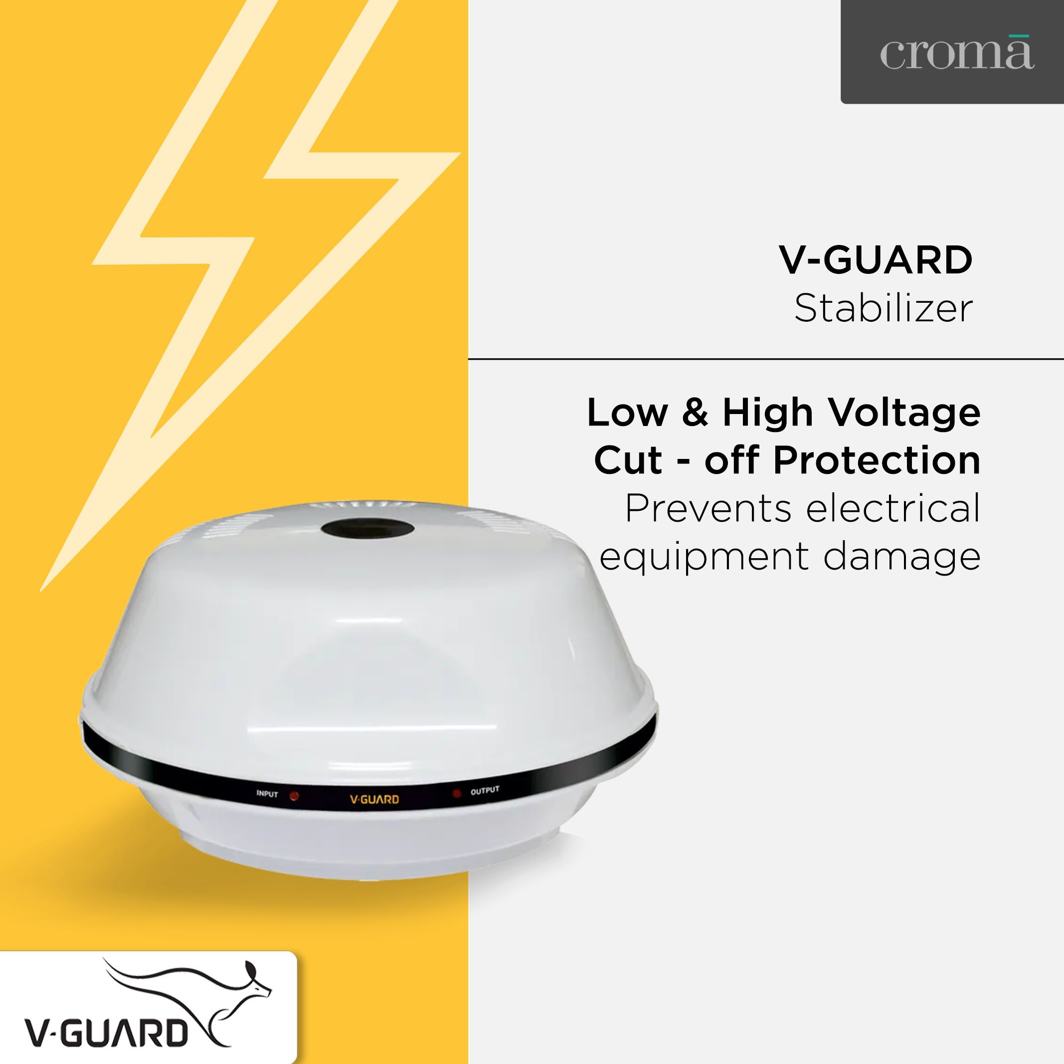 V-Guard 6 Amps Voltage Stabilizer For 0.5T Air Conditioner / Air Cooler / Refrigerator (150 - 280 V, Thermal Overload Protection, VG 150, Grey) V-Guard 6 Amps Voltage Stabilizer For 0.5T Air Conditioner / Air Cooler / Refrigerator (150 - 280 V, Thermal Overload Protection, VG 150, Grey)_5