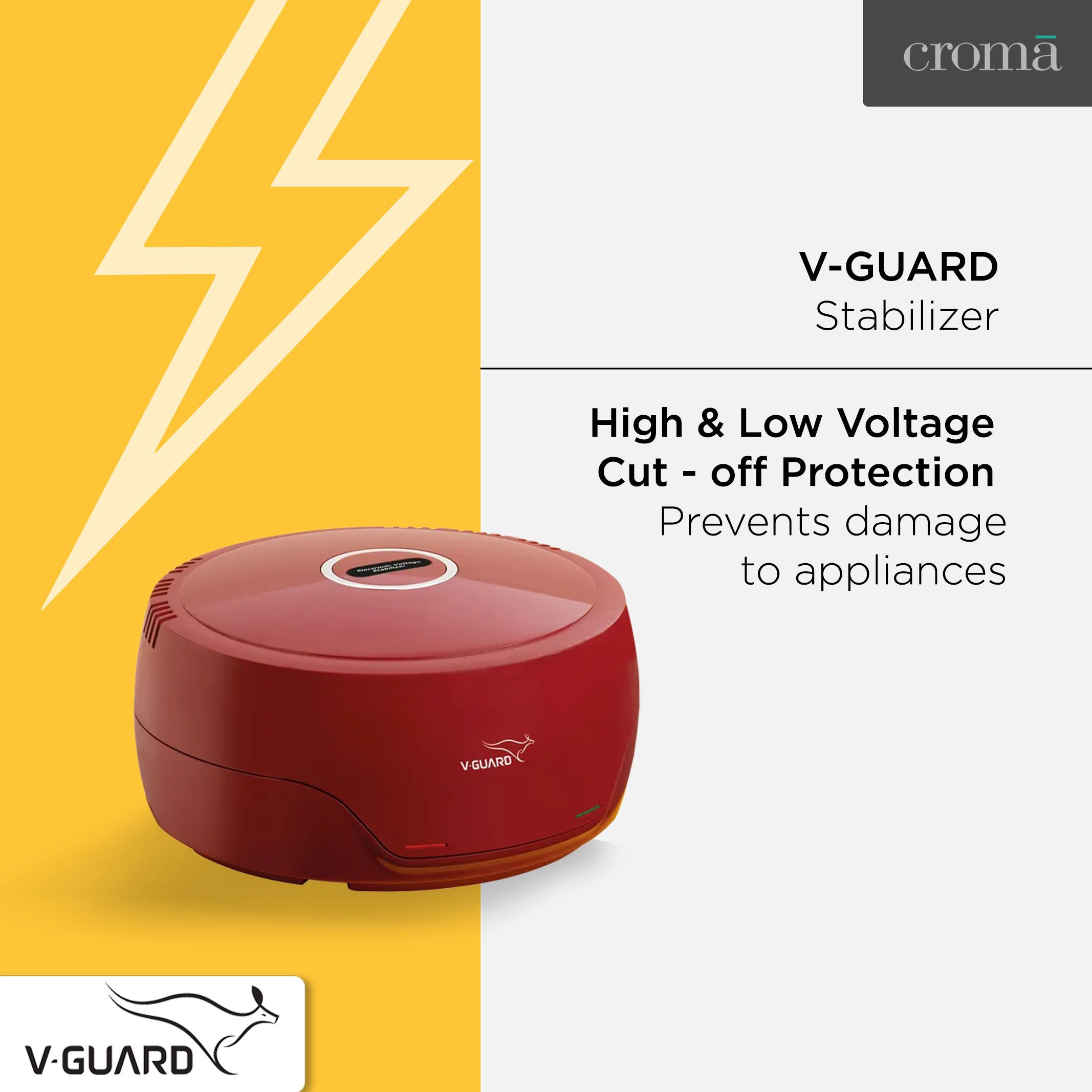 V-Guard 2 Amps Voltage Stabilizer For Up to 300 Liters Refrigerator (135 - 280 V, Fail Safe Circuit Protection, VG 50, Red)_3