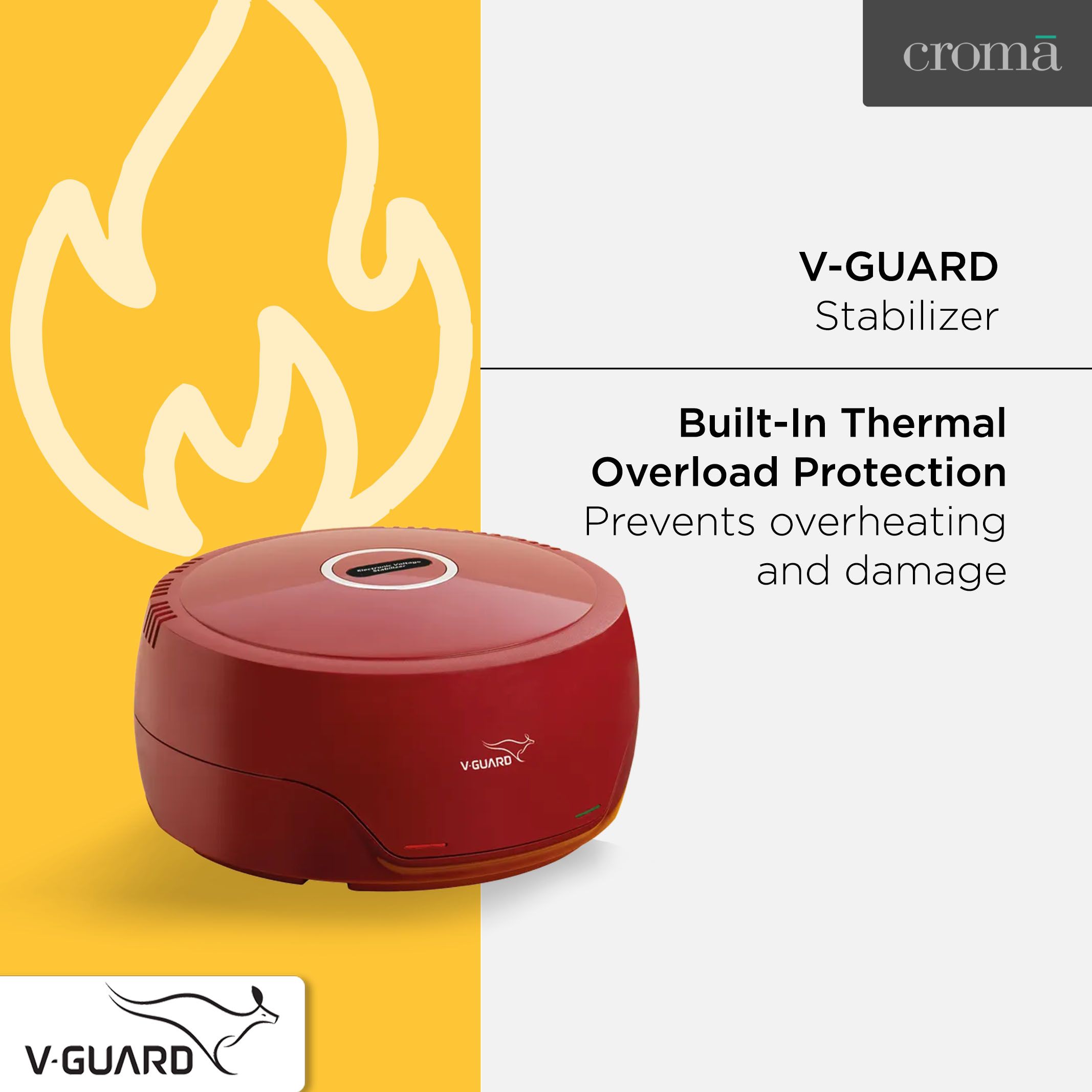 V-Guard 2 Amps Voltage Stabilizer For Up to 300 Liters Refrigerator (135 - 280 V, Fail Safe Circuit Protection, VG 50, Red)_4