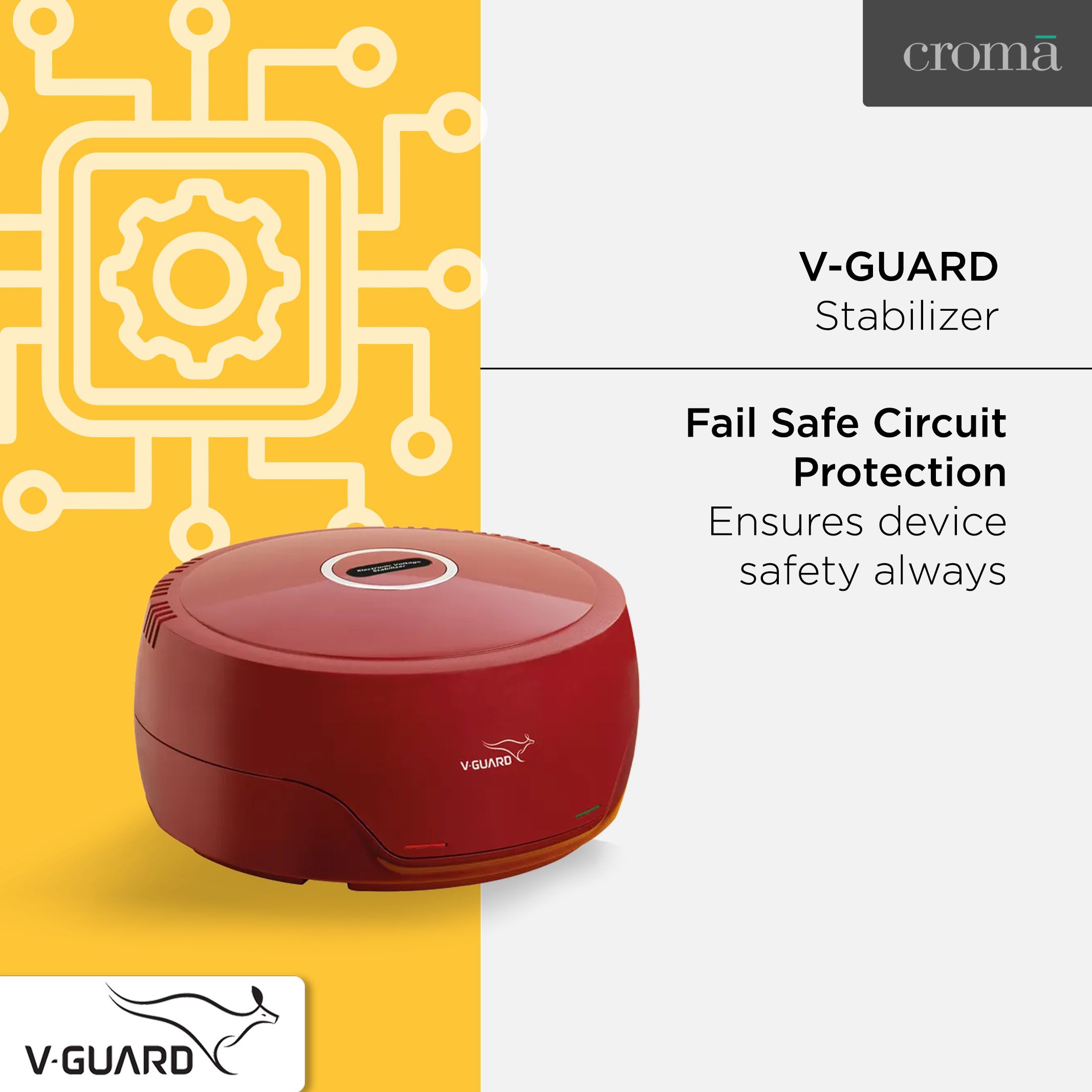 V-Guard 2 Amps Voltage Stabilizer For Up to 300 Liters Refrigerator (135 - 280 V, Fail Safe Circuit Protection, VG 50, Red)_5