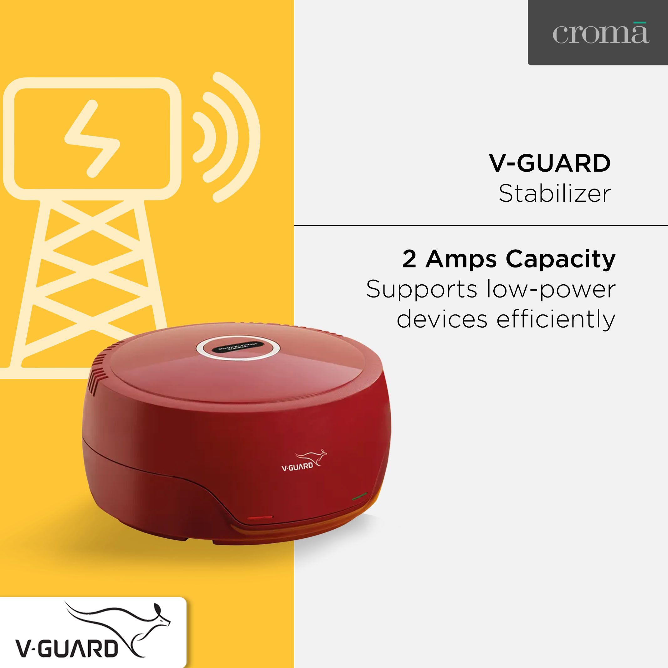 V-Guard 2 Amps Voltage Stabilizer For Up to 300 Liters Refrigerator (135 - 280 V, Fail Safe Circuit Protection, VG 50, Red)_6