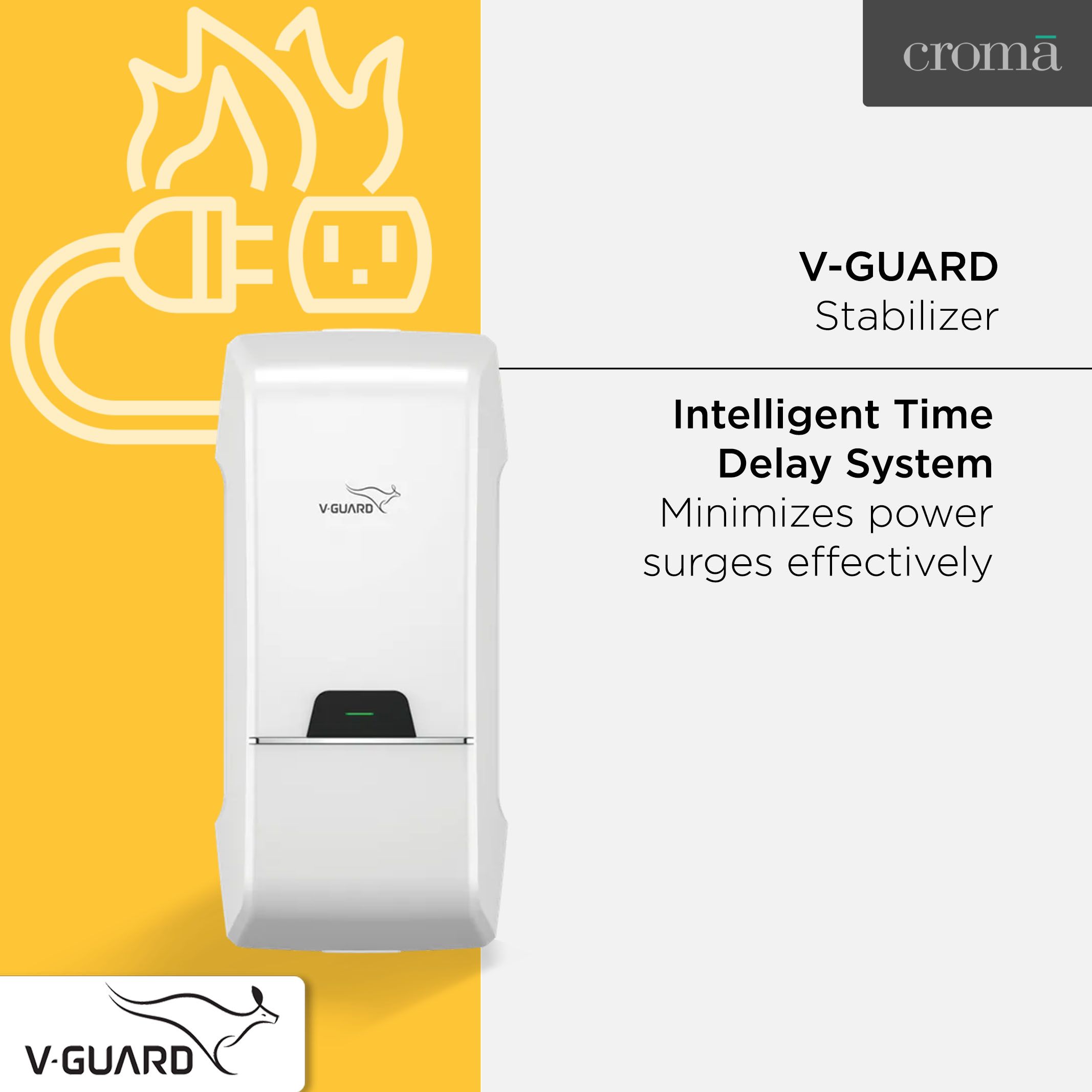 V-GUARD 15 Amps Voltage Stabilizer For 2 ton Air conditioner (170 - 270 V, Intelligent Time Delay System, Arizor SD 5170, White)_4