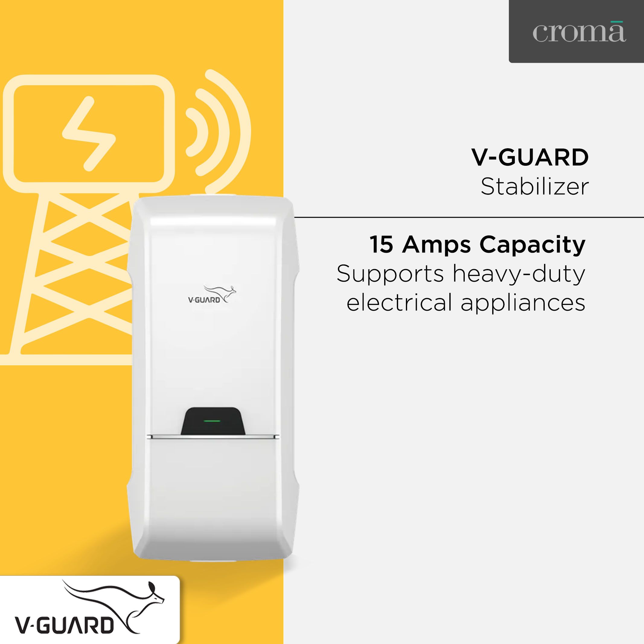 V-GUARD 15 Amps Voltage Stabilizer For 2 ton Air conditioner (170 - 270 V, Intelligent Time Delay System, Arizor SD 5170, White)_8
