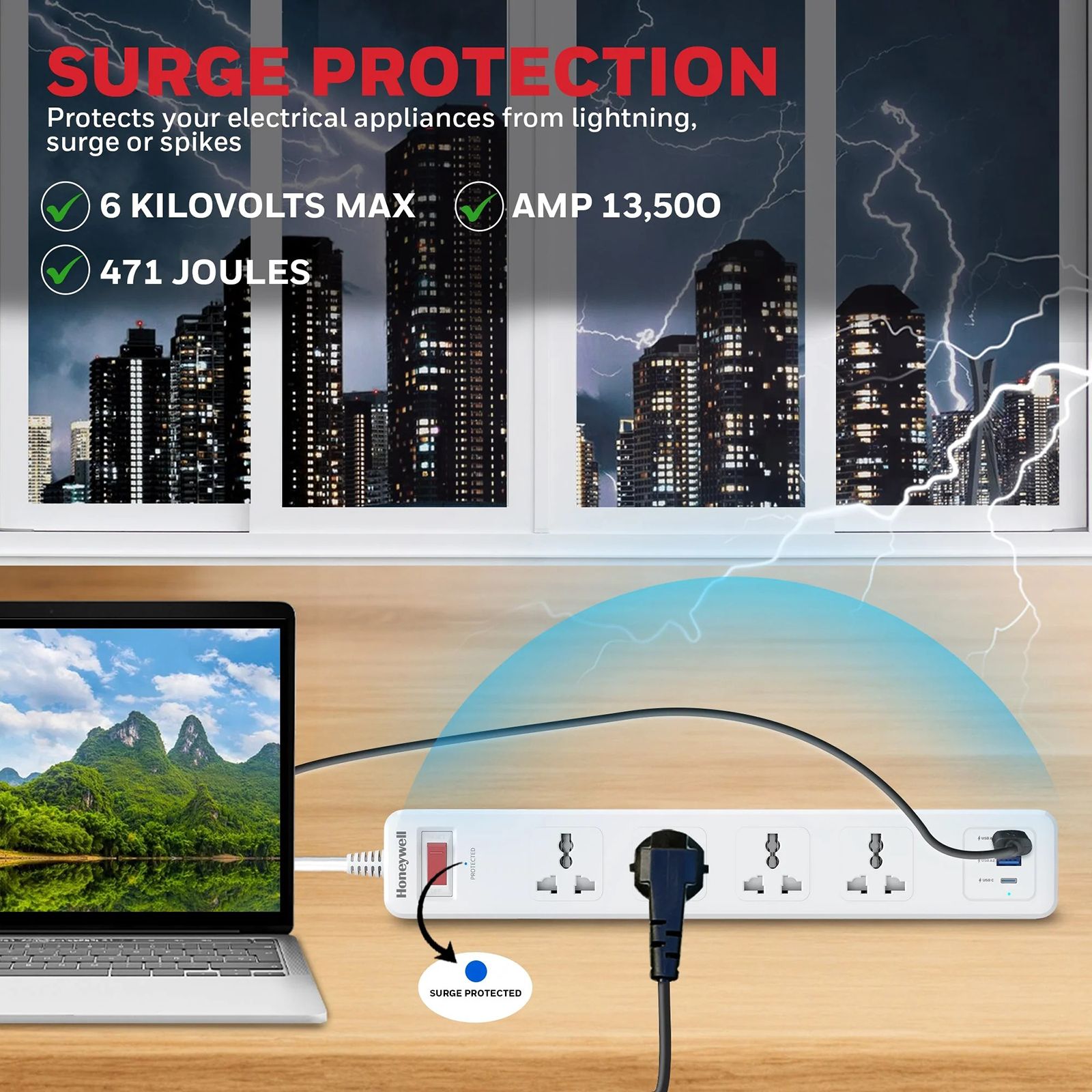 Honeywell 13500 Amps 4 Sockets Surge Protector (1.8 Meters, Automatic Overload Protection, HC000045, White)_8