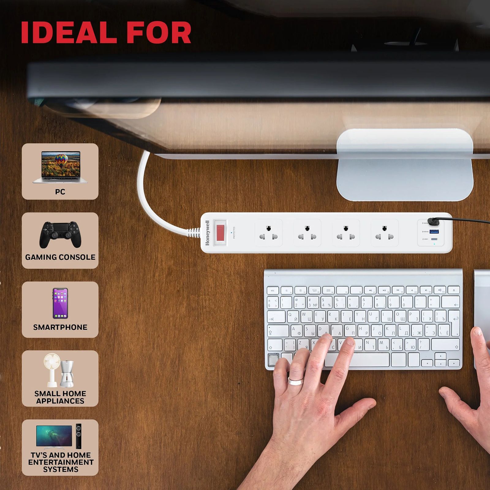 Honeywell 13500 Amps 4 Sockets Surge Protector (1.8 Meters, Automatic Overload Protection, HC000045, White)_2