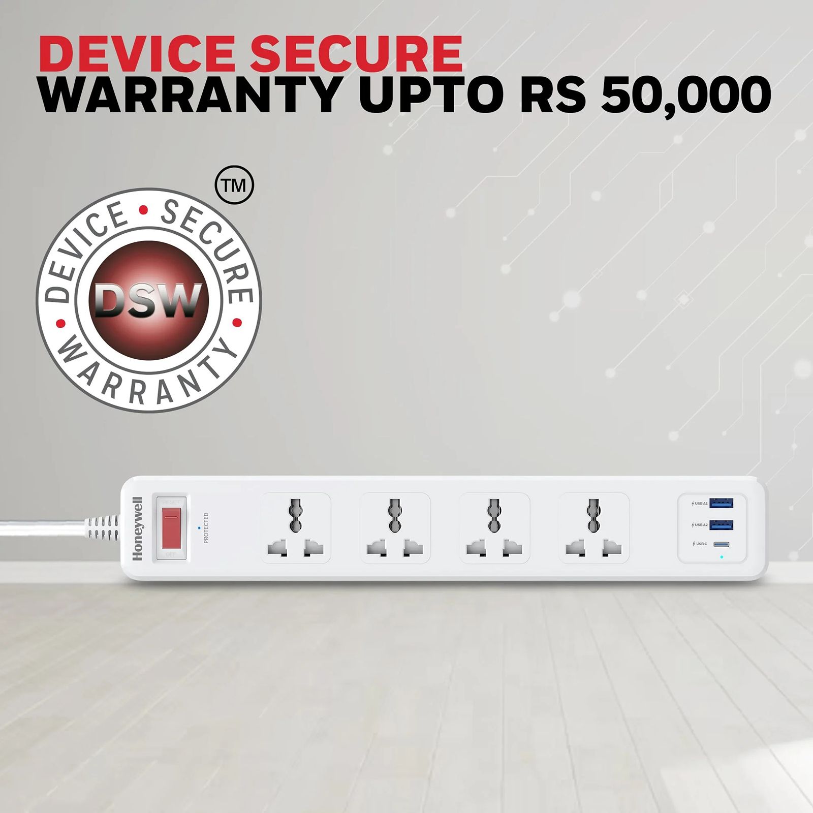 Honeywell 13500 Amps 4 Sockets Surge Protector (1.8 Meters, Automatic Overload Protection, HC000045, White)_4