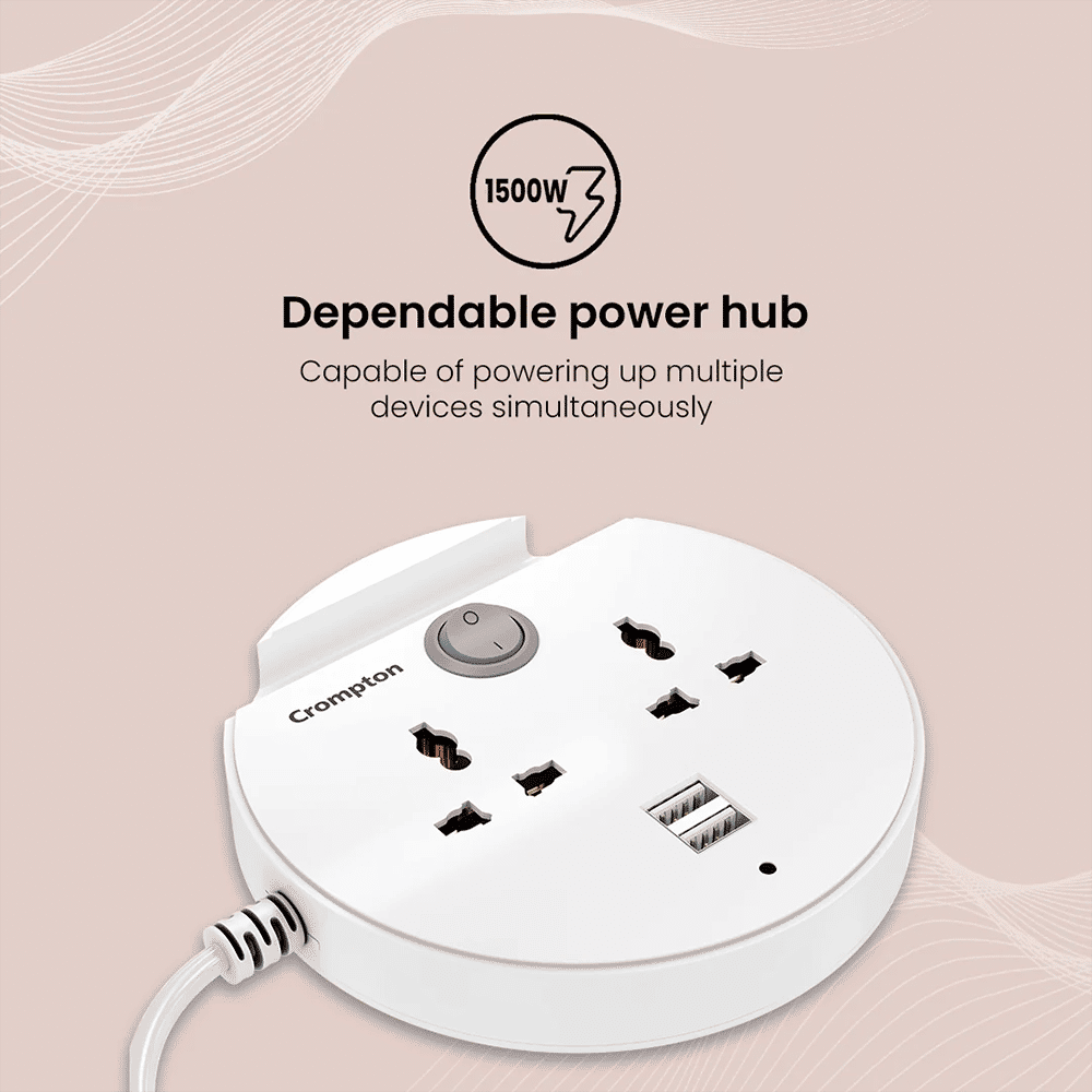 Crompton Powerbox Alpha CU 6 Amps 2 Sockets Extention Board with Individual Switch (2 Meters, Mobile Holder Groove, LEDPB-ALPHA-CU, White)_7