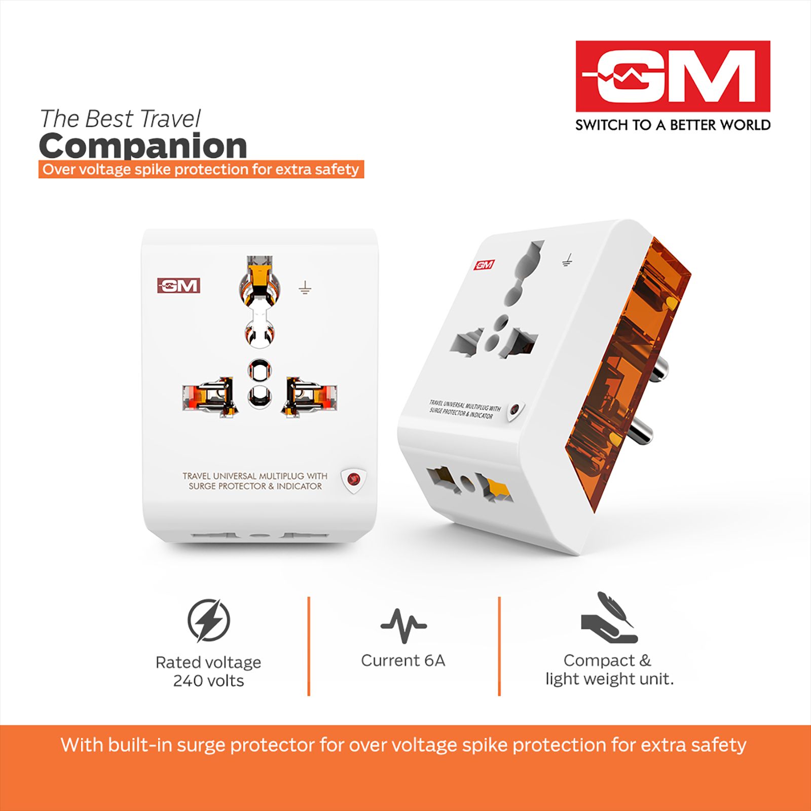 GM G Magic 1 Plugs Travel Adapter (Universal Compatibility, 3012, White) GM G Magic 1 Plugs Travel Adapter (Universal Compatibility, 3012, White)_10