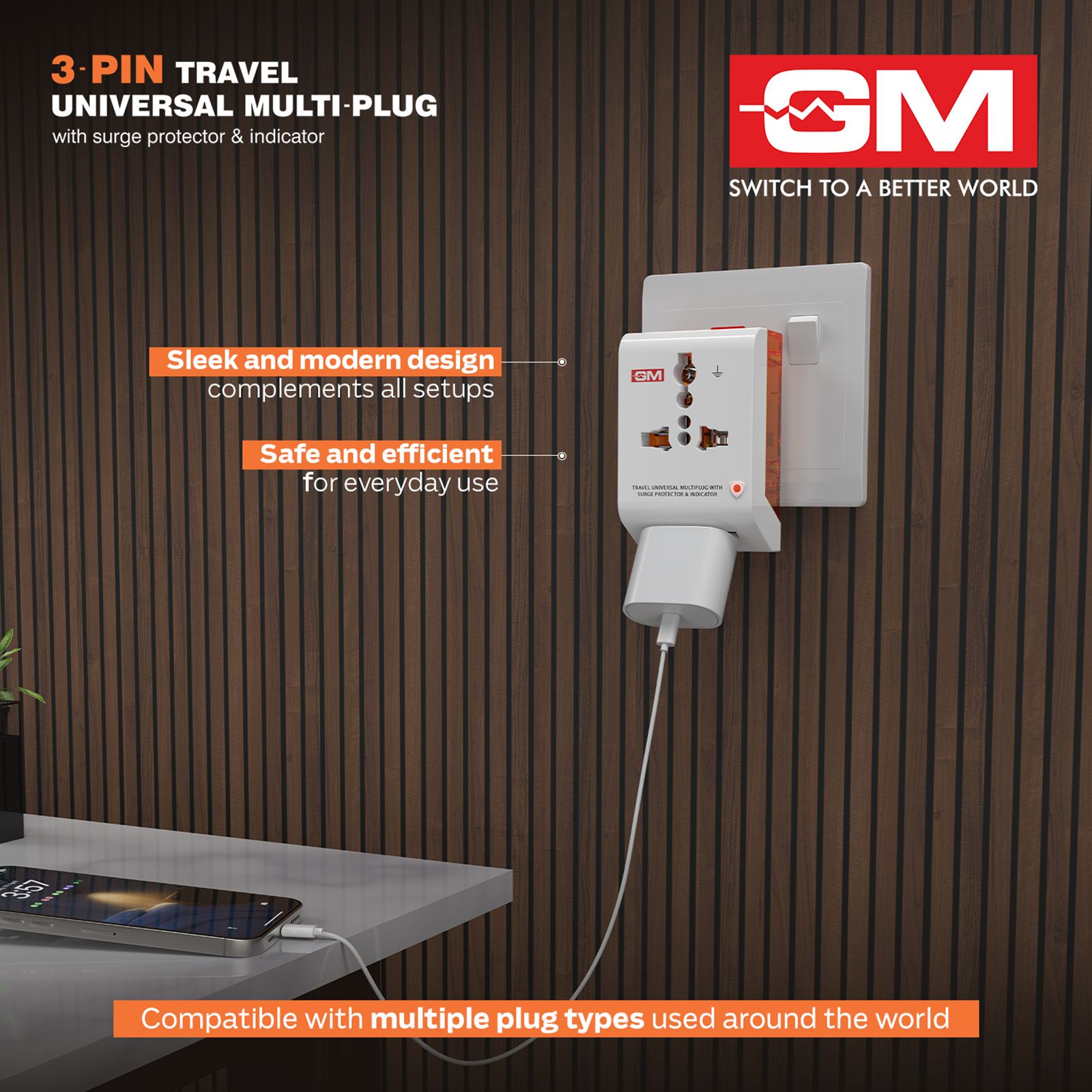 GM G Magic 1 Plugs Travel Adapter (Universal Compatibility, 3012, White) GM G Magic 1 Plugs Travel Adapter (Universal Compatibility, 3012, White)_7