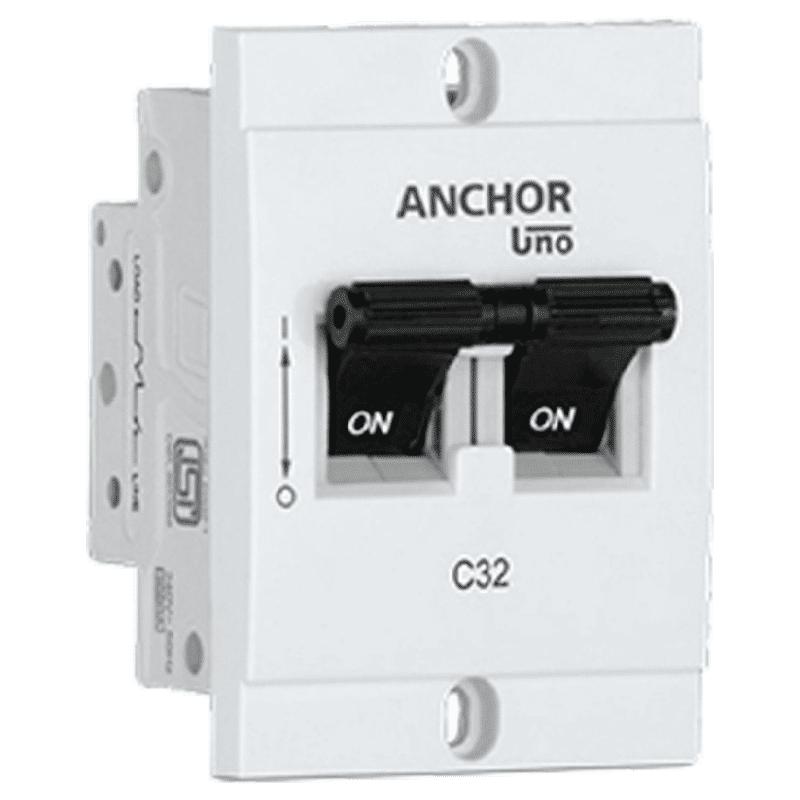 Anchor Uno Mini 32A DP - C Type MCB (98251, White) Anchor Uno Mini 32A DP - C Type MCB (98251, White)_1