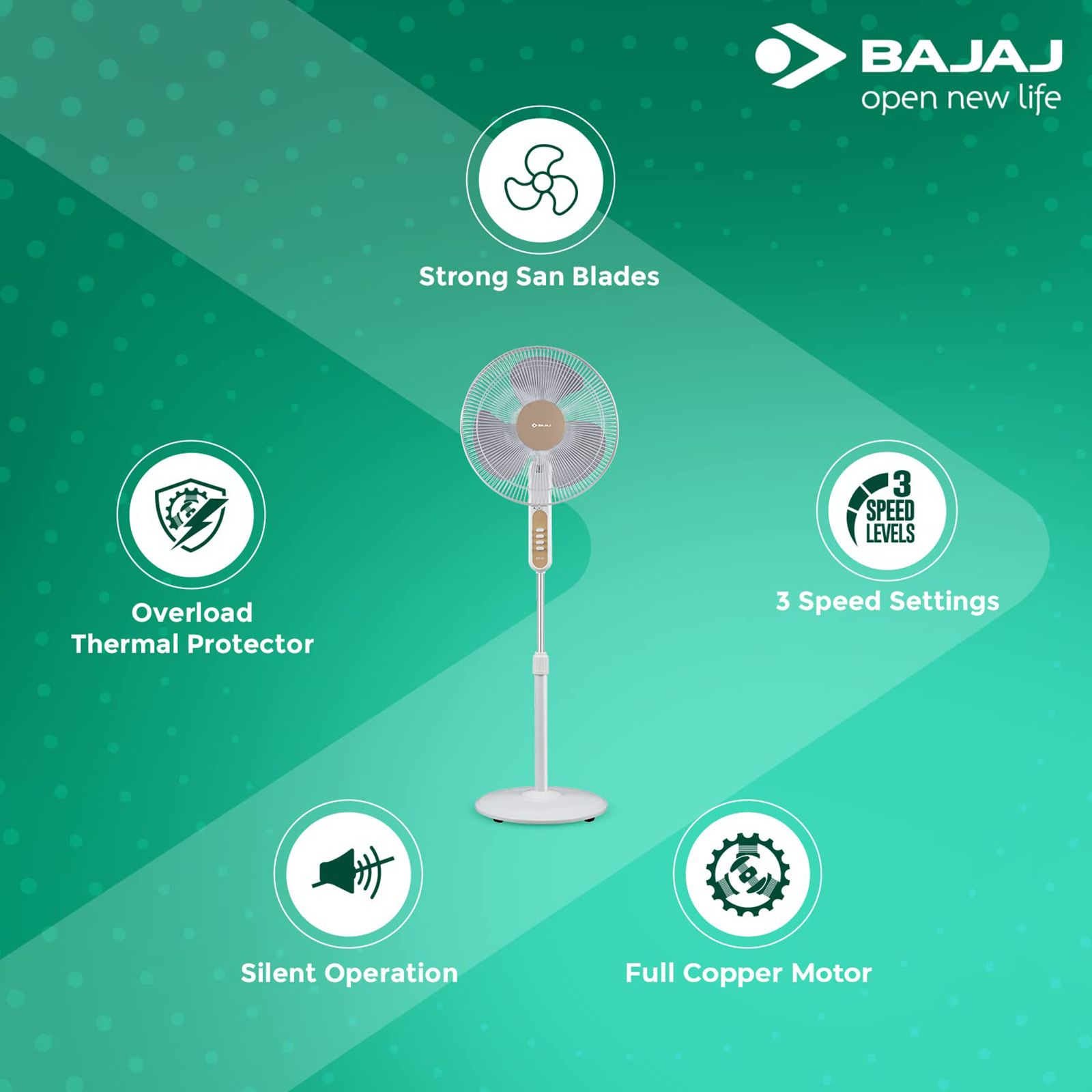 BAJAJ Midea 400mm 3 Blade Silent Operation Pedestal Fan (Thermal Overload Protector, White) BAJAJ Midea 400mm 3 Blade Silent Operation Pedestal Fan (Thermal Overload Protector, White)_9