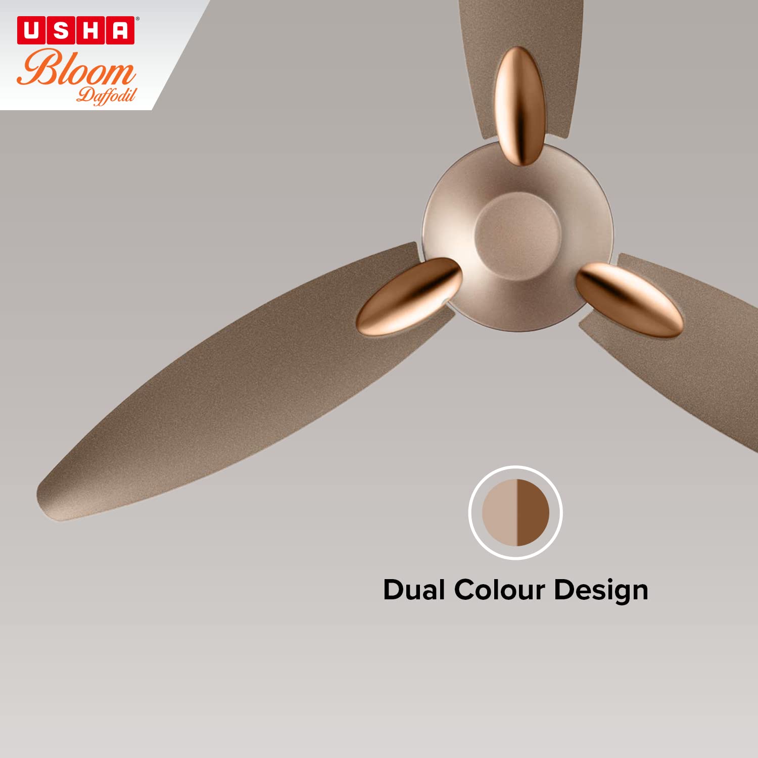 USHA Bloom Daffodil 1 Star 1250mm 3 Blade Electroplated Finish Ceiling Fan (Dust Resistant, Golden & Brown)_10