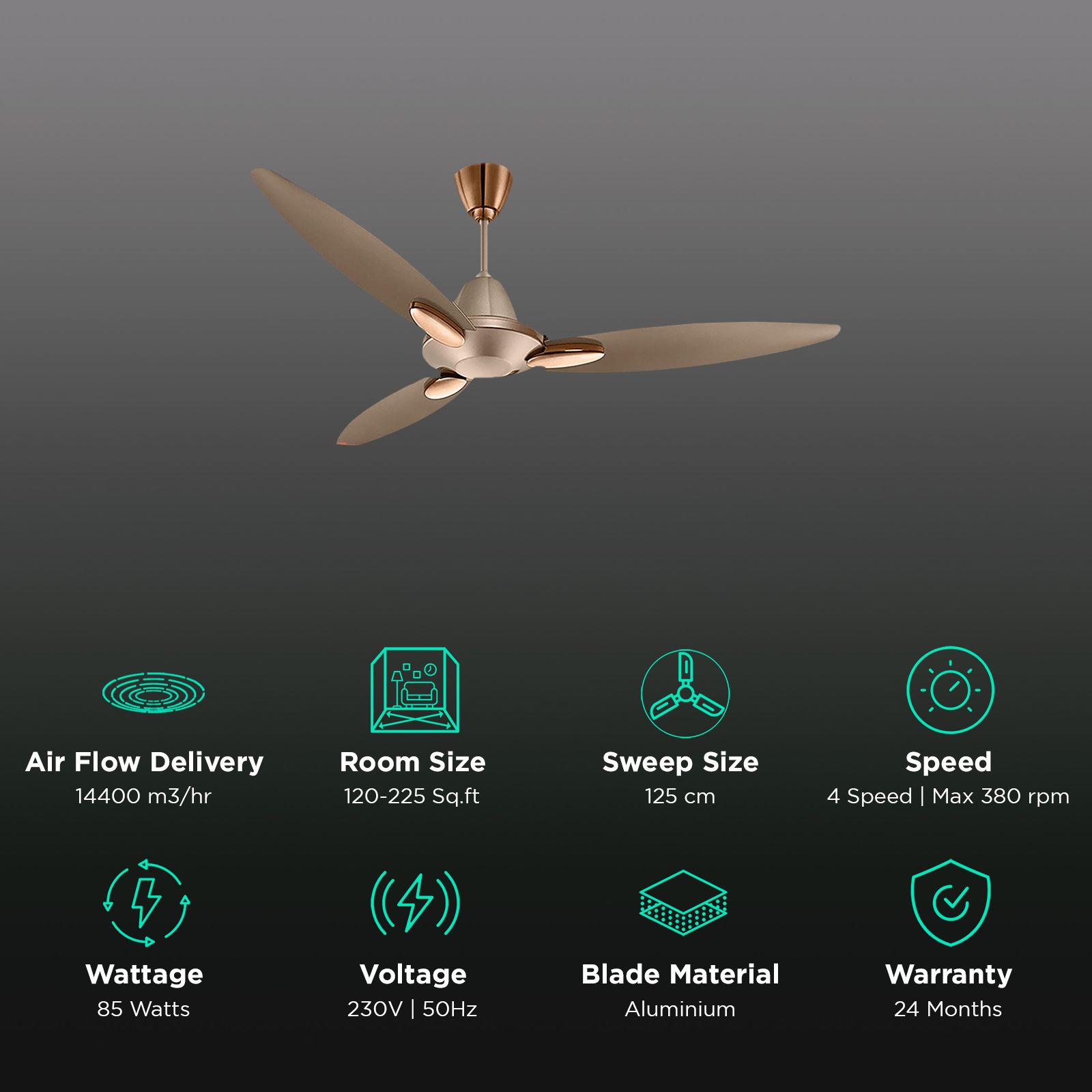 USHA Bloom Daffodil 1 Star 1250mm 3 Blade Electroplated Finish Ceiling Fan (Dust Resistant, Golden & Brown)_3