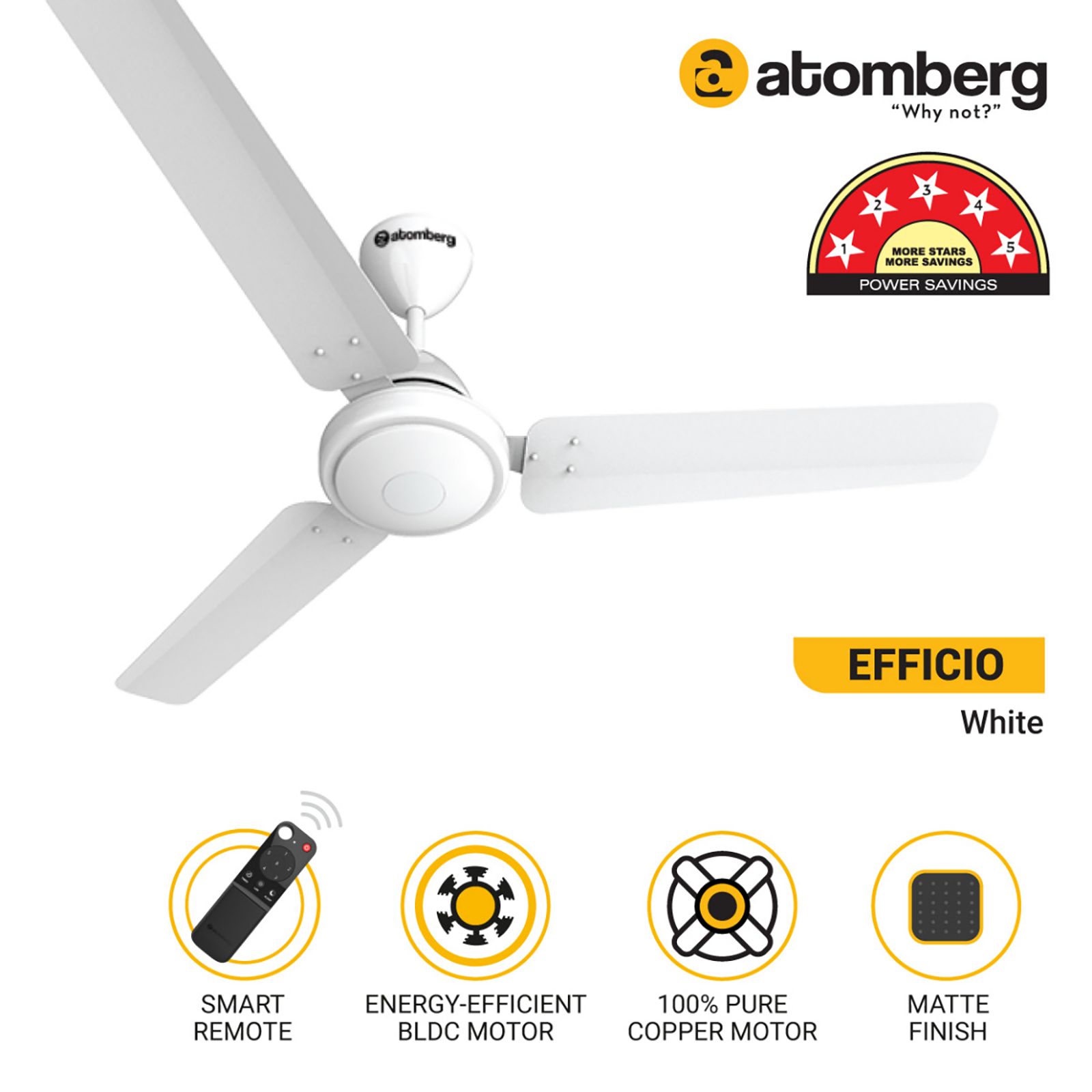 atomberg Efficio 5 Star 1200mm 3 Blade BLDC Motor Ceiling Fan with Remote (LED Indicator, White) atomberg Efficio 5 Star 1200mm 3 Blade BLDC Motor Ceiling Fan with Remote (LED Indicator, White)_12