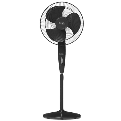 Crompton Torpedo 400mm 3 Blade Thermal Overload Protector Pedestal Fan (Anti Rust, Black)