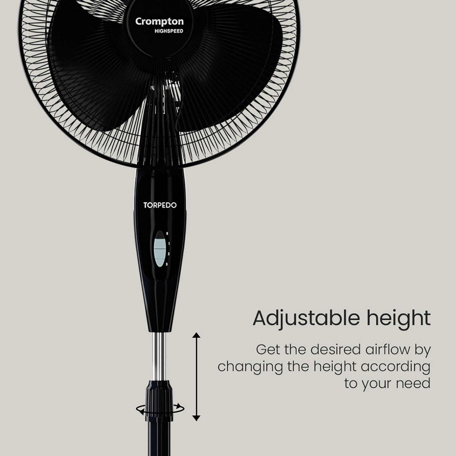 Crompton Torpedo 400mm 3 Blade Thermal Overload Protector Pedestal Fan (Anti Rust, Black) Crompton Torpedo 400mm 3 Blade Thermal Overload Protector Pedestal Fan (Anti Rust, Black)_6