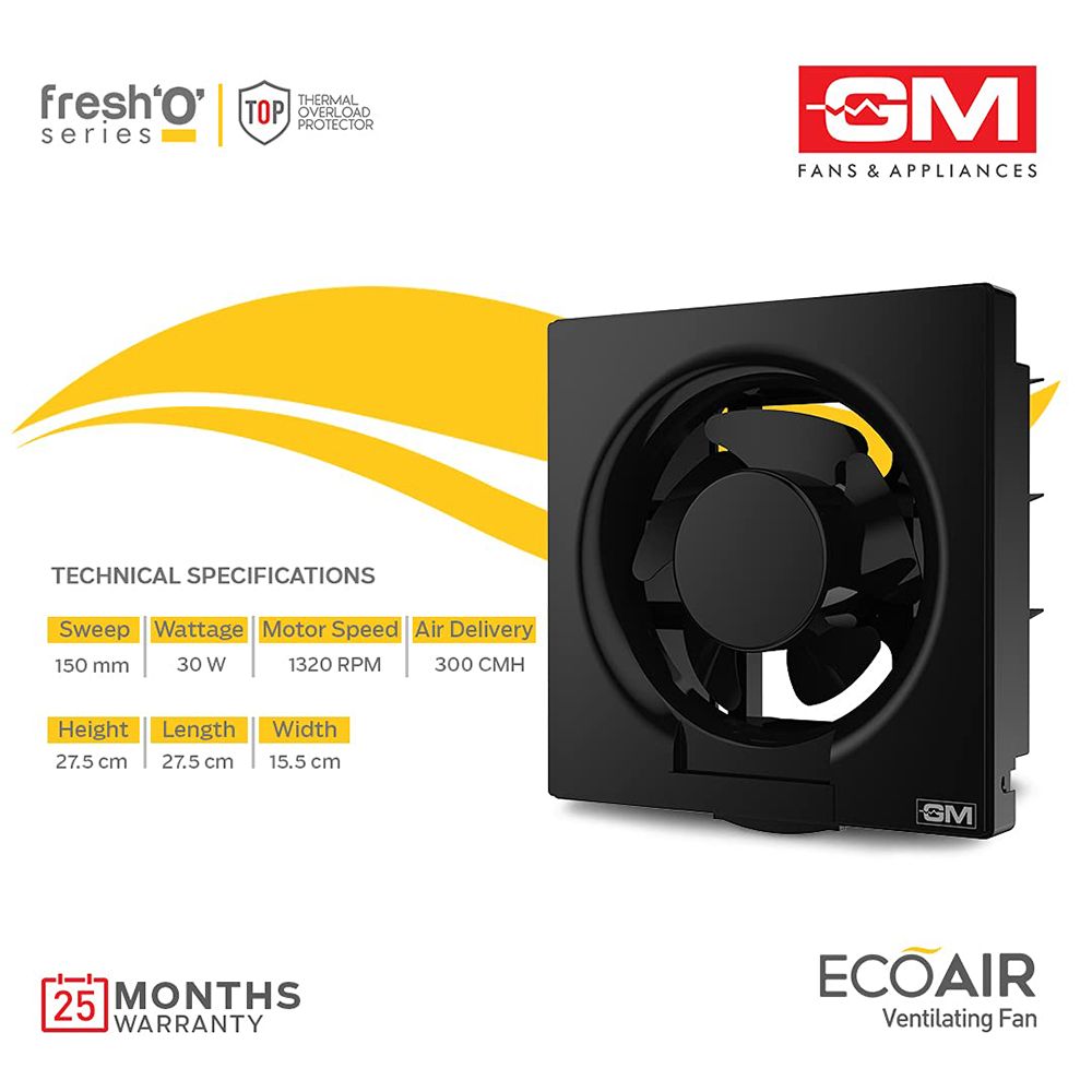 GM Eco Air 150mm Exhaust Fan (Low Noise Operation, Black) GM Eco Air 150mm Exhaust Fan (Low Noise Operation, Black)_8
