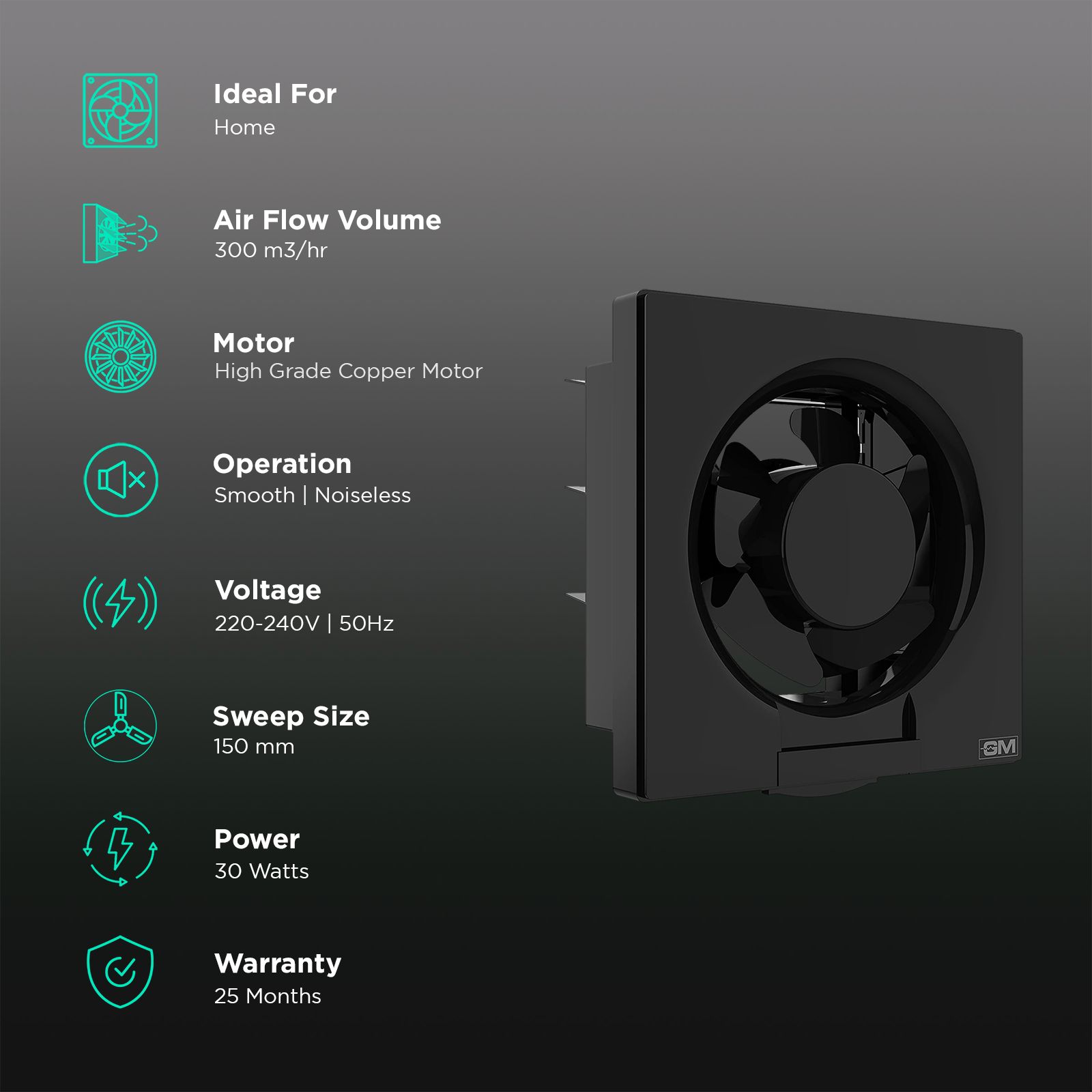 GM Eco Air 150mm Exhaust Fan (Low Noise Operation, Black) GM Eco Air 150mm Exhaust Fan (Low Noise Operation, Black)_3