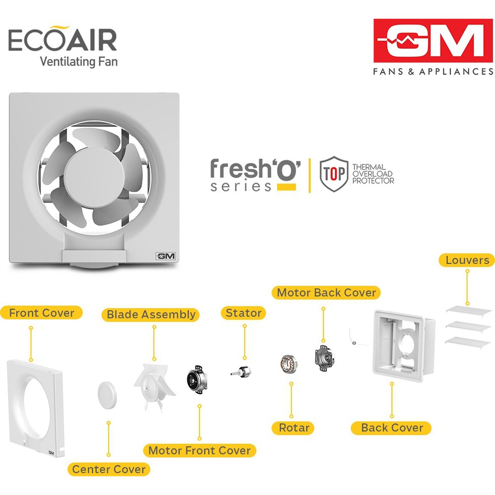 GM Eco Air 150mm Exhaust Fan (Low Noise Operation, White)_7