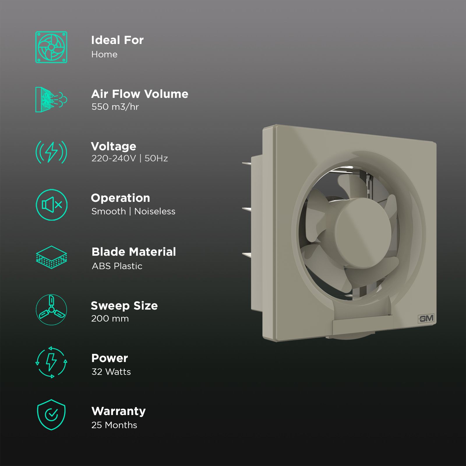 GM Eco Air 200mm Exhaust Fan (Low Noise Operation, Ivory) GM Eco Air 200mm Exhaust Fan (Low Noise Operation, Ivory)_3