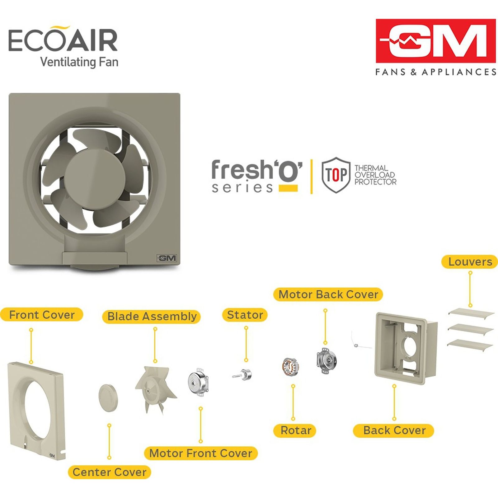 GM Eco Air 200mm Exhaust Fan (Low Noise Operation, Ivory) GM Eco Air 200mm Exhaust Fan (Low Noise Operation, Ivory)_5
