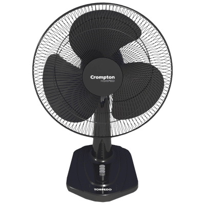 Crompton Torpedo 400mm 3 Blade High Speed Torpedo Table Fan (Smooth Oscillation, Black)