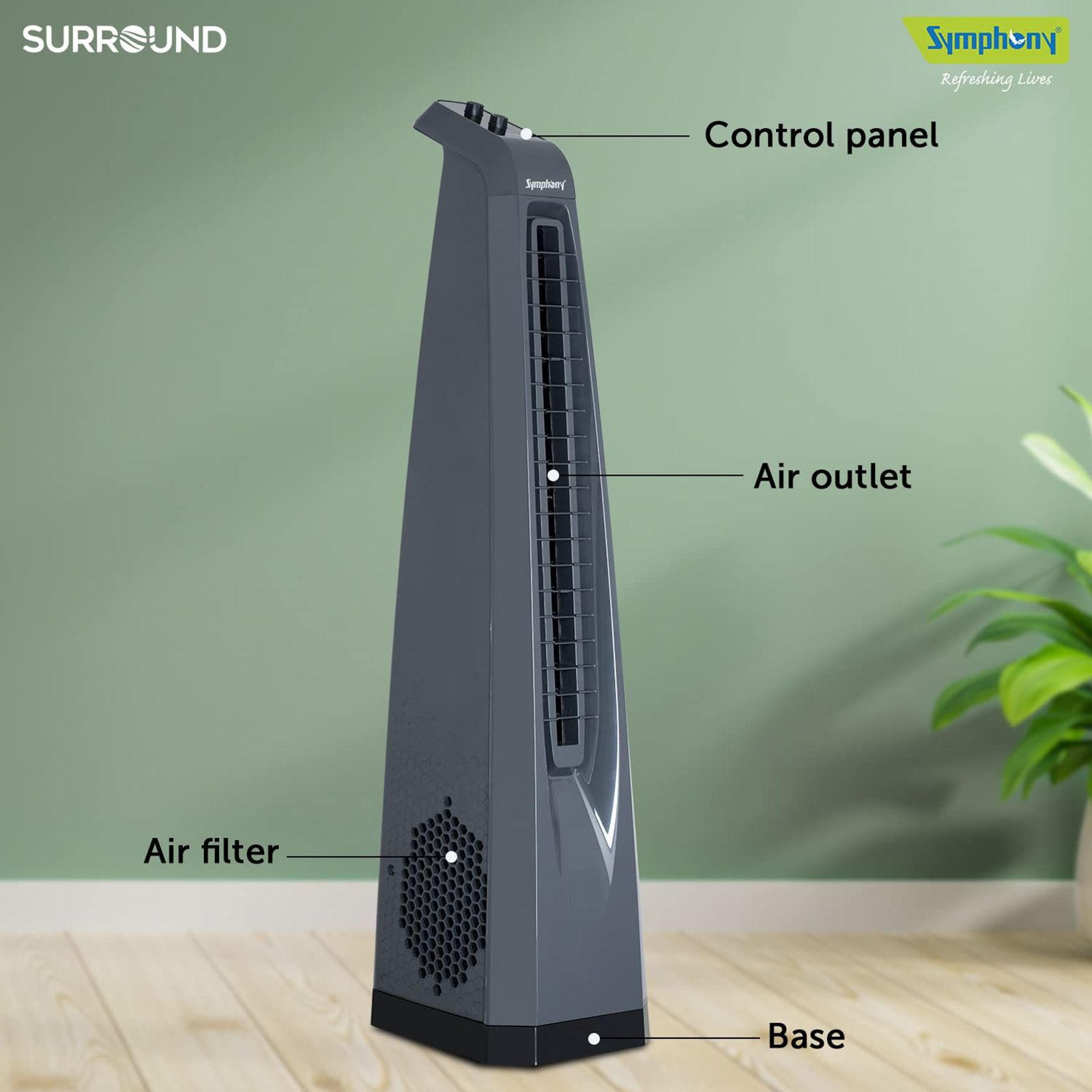 Symphony Surround Bladeless 25 ft Air Throw 650 m3/hr Air Delivery Tower Fan (Powerful Air Throw, Dark Grey) Symphony Surround Bladeless 25 ft Air Throw 650 m3/hr Air Delivery Tower Fan (Powerful Air Throw, Dark Grey)_12